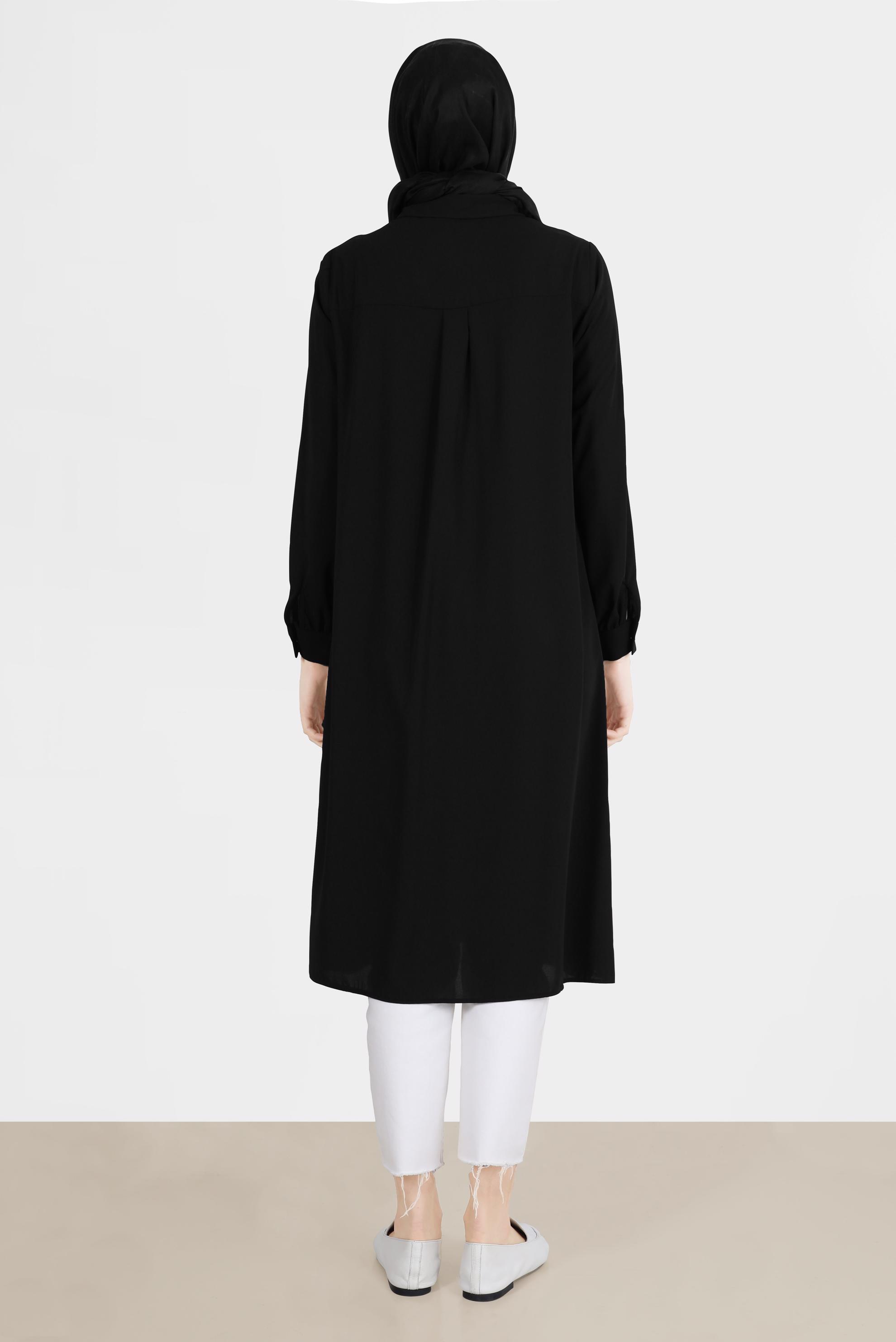 Tesettür giyim SİYAH TAŞ DETAYLI GİZLİ DÜĞMELİ TUNİK 42544