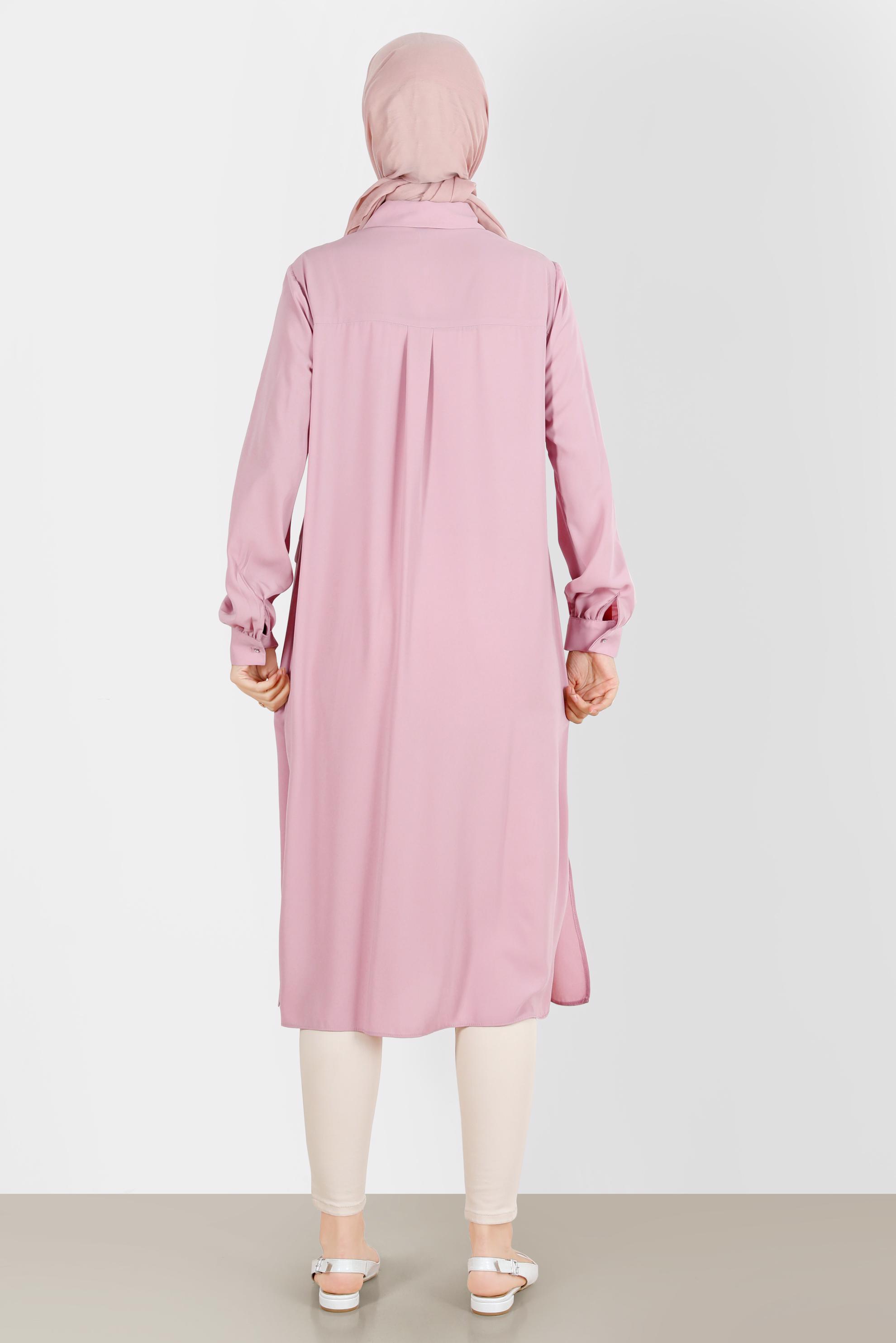 Tesettür giyim PUDRA TAŞ DETAYLI GİZLİ DÜĞMELİ TUNİK 42544