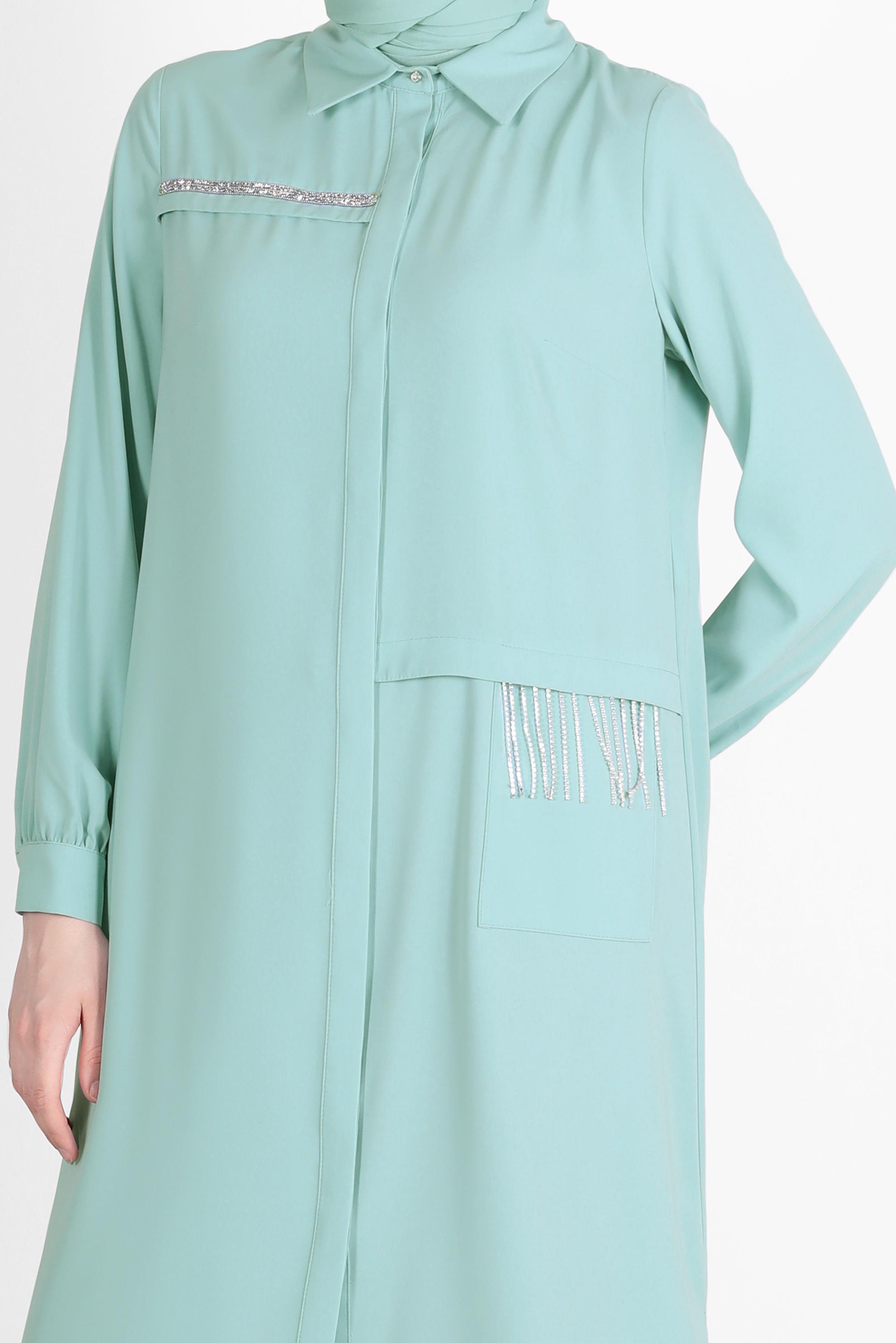 Tesettür giyim MAVİ TAŞ DETAYLI GİZLİ DÜĞMELİ TUNİK 42544