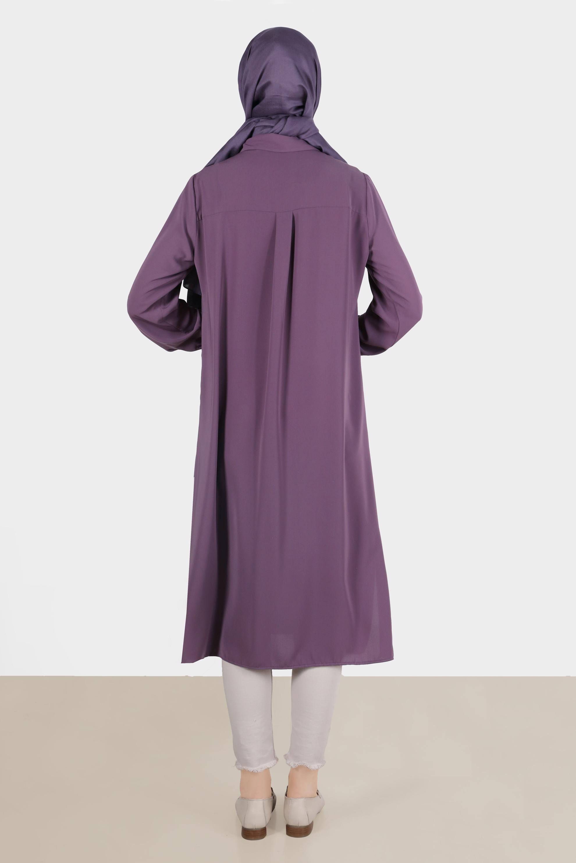 Tesettür giyim MOR TAŞ DETAYLI GİZLİ DÜĞMELİ TUNİK 42544