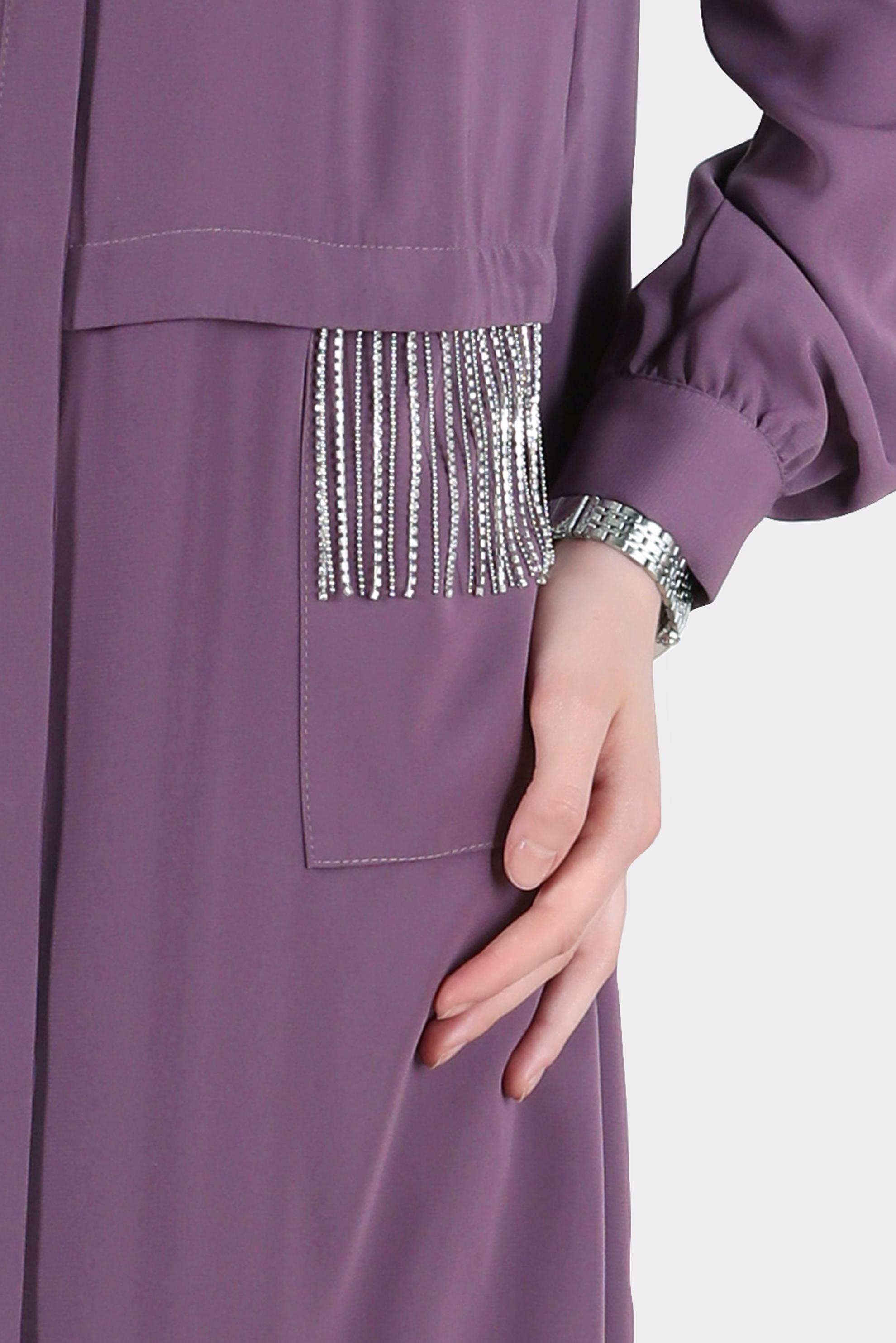 Tesettür giyim MOR TAŞ DETAYLI GİZLİ DÜĞMELİ TUNİK 42544