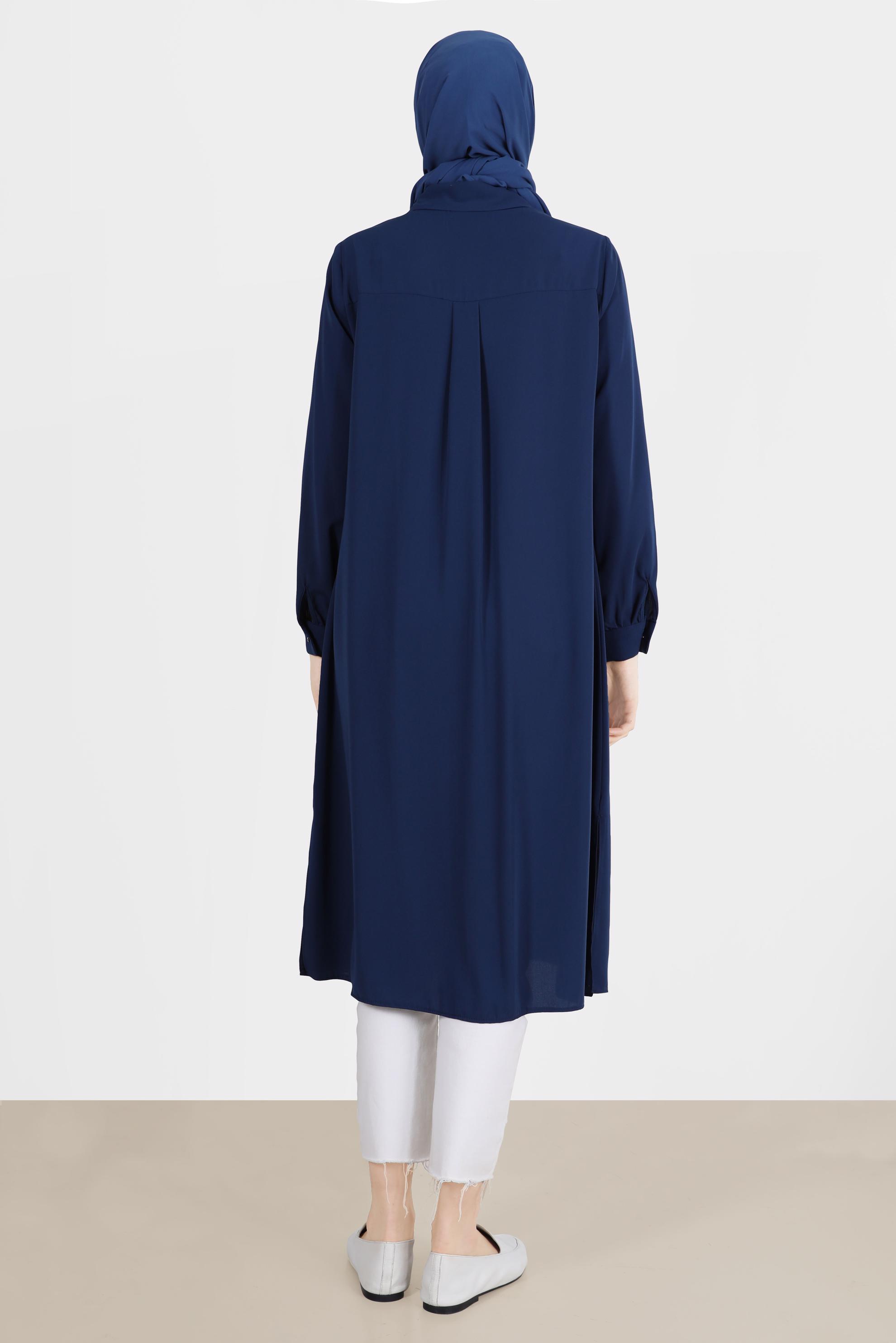 Tesettür giyim LACİVERT TAŞ DETAYLI GİZLİ DÜĞMELİ TUNİK 42544