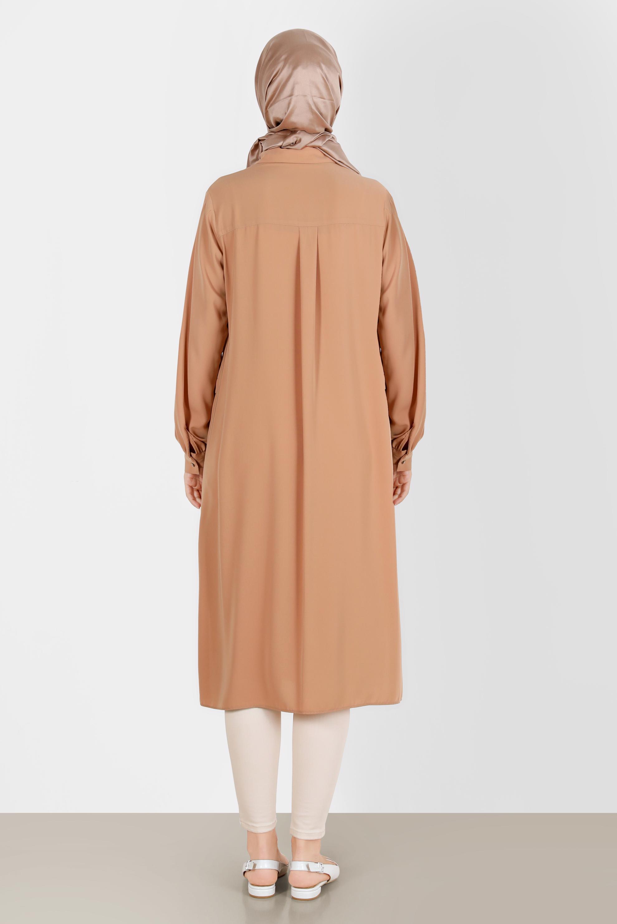 Tesettür giyim KAHVE TAŞ DETAYLI GİZLİ DÜĞMELİ TUNİK 42544