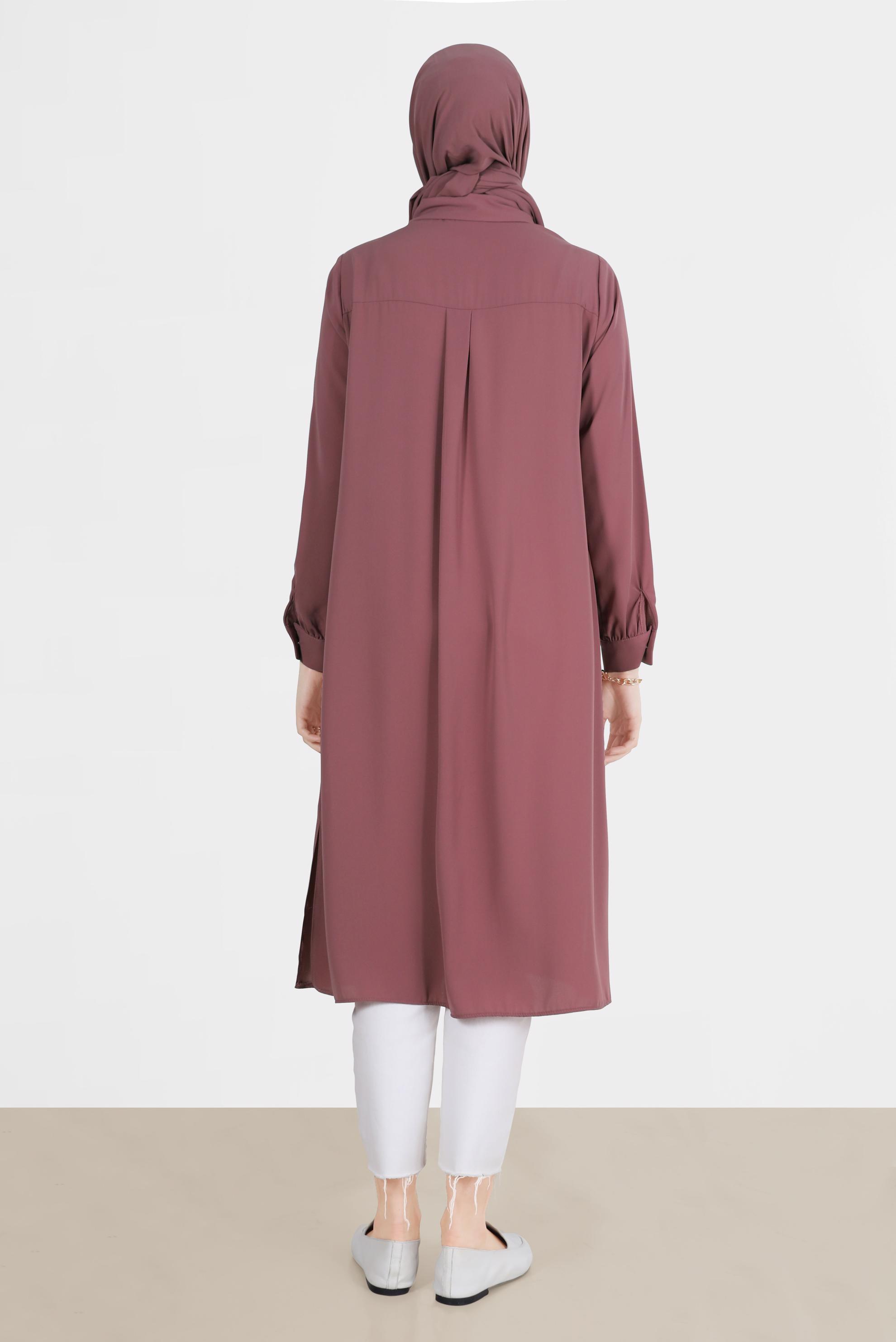 Tesettür giyim PEMBE TAŞ DETAYLI GİZLİ DÜĞMELİ TUNİK 42544