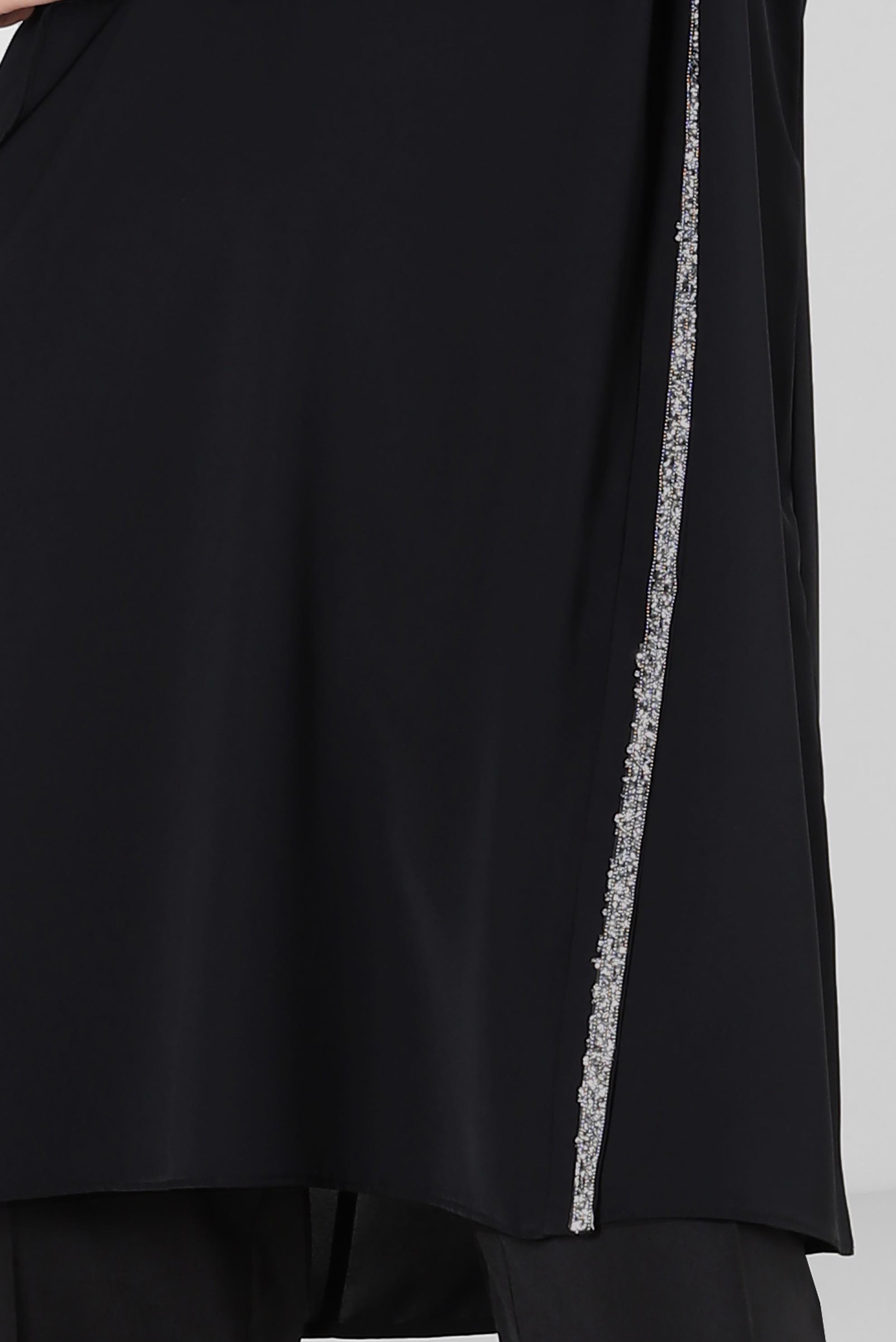 Tesettür giyim SİYAH TAŞ ŞERİT DETAYLI VOLANLI TUNİK 42545 