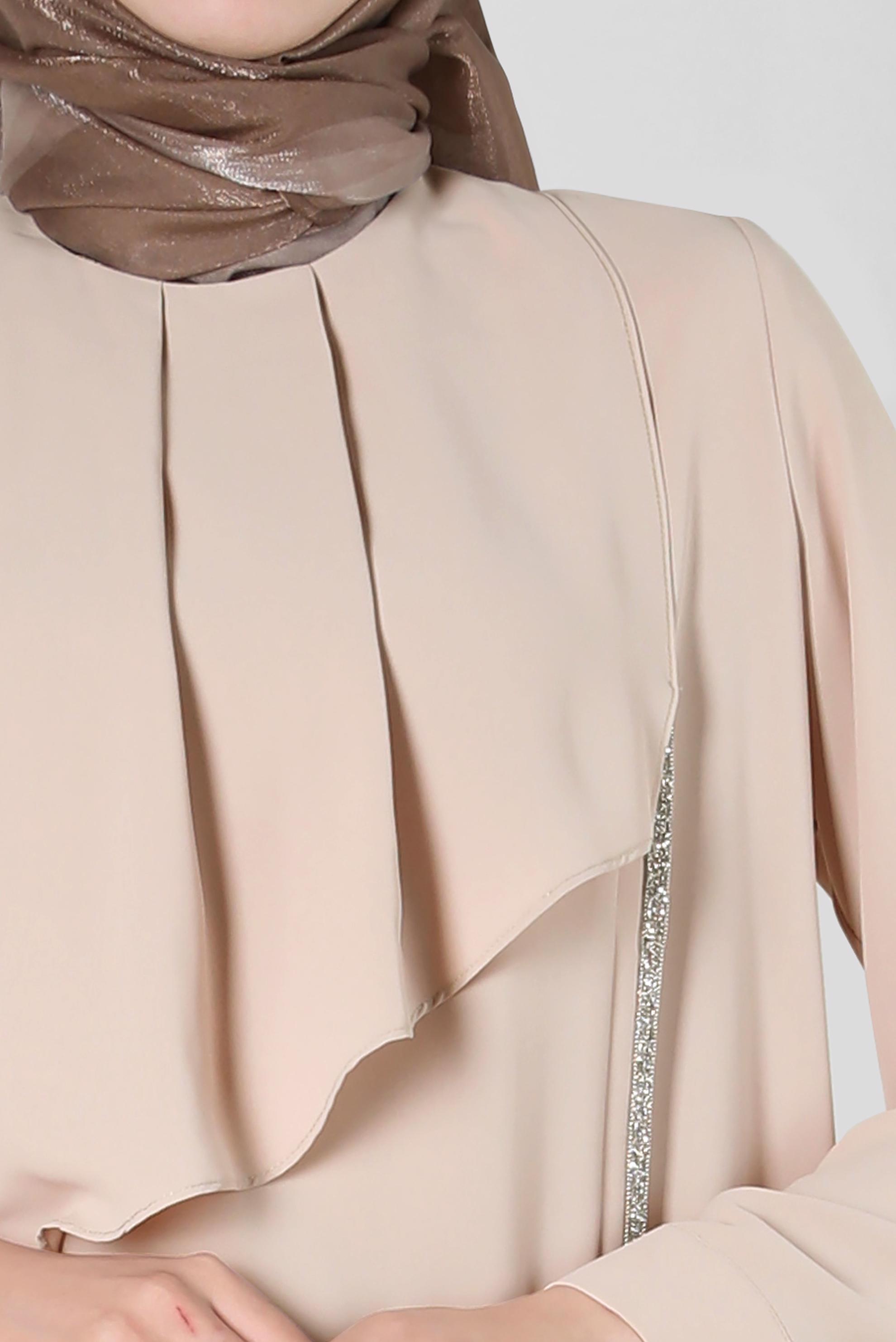 Tesettür giyim BEJ TAŞ ŞERİT DETAYLI VOLANLI TUNİK 42545 