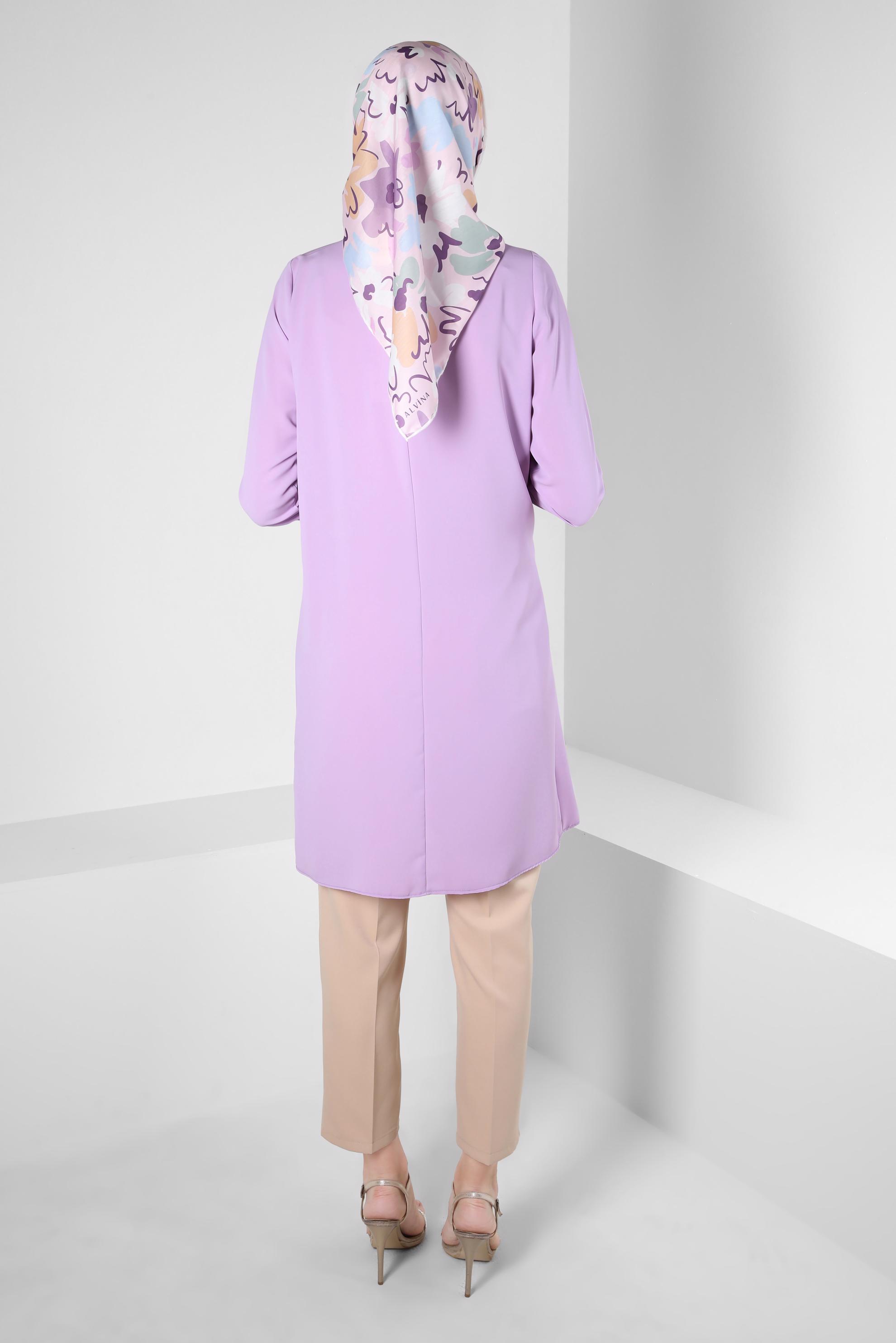 Tesettür giyim MOR TAŞ ŞERİT DETAYLI VOLANLI TUNİK 42545 