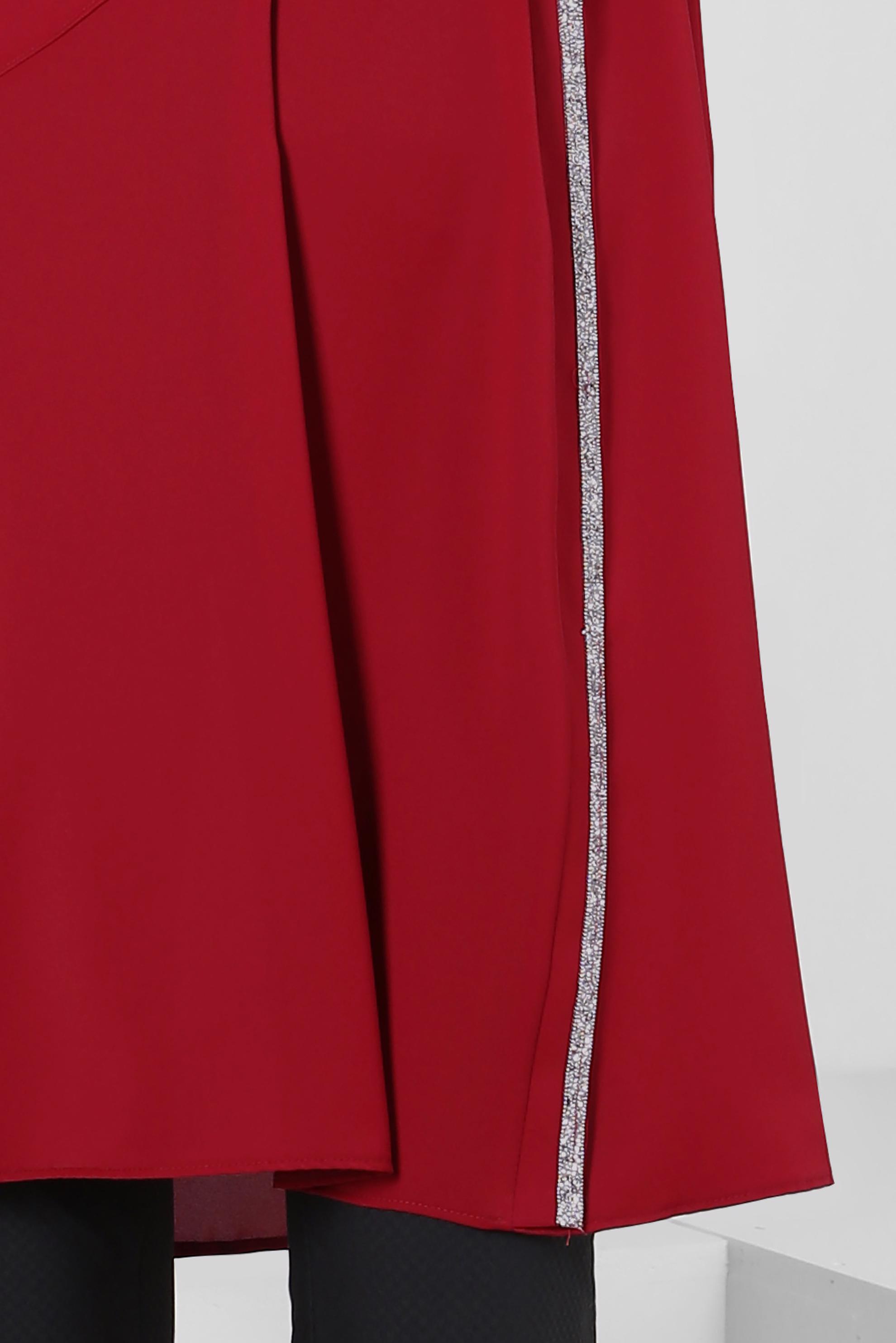 Tesettür giyim BORDO TAŞ ŞERİT DETAYLI VOLANLI TUNİK 42545 