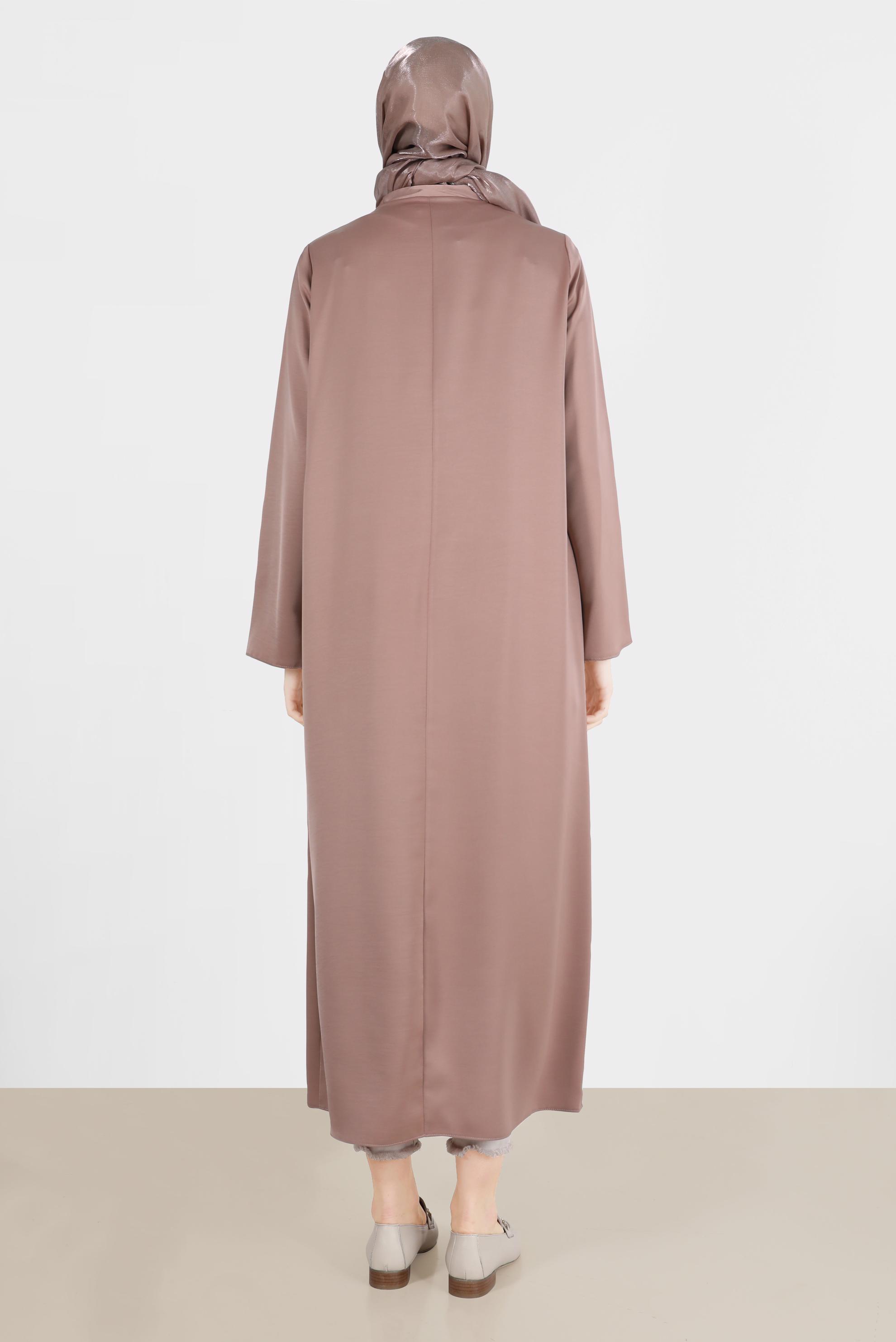 Tesettür giyim PEMBE BAĞLAMA DETAYLI TAŞLI DÜĞMELİ SATEN TUNİK 42546 