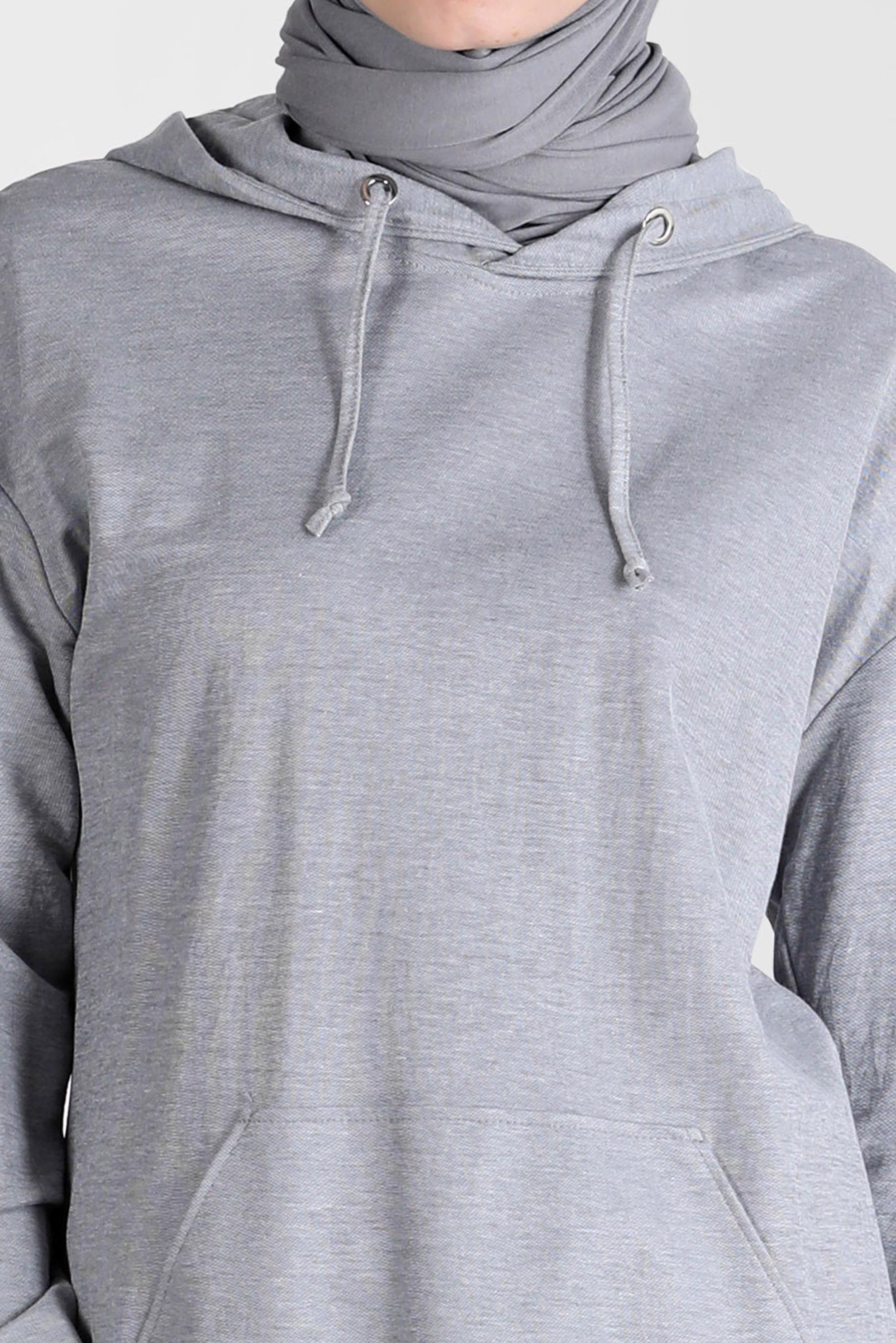 Tesettür giyim GRİ CEPLİ KAPÜŞONLU TUNİK 42557 