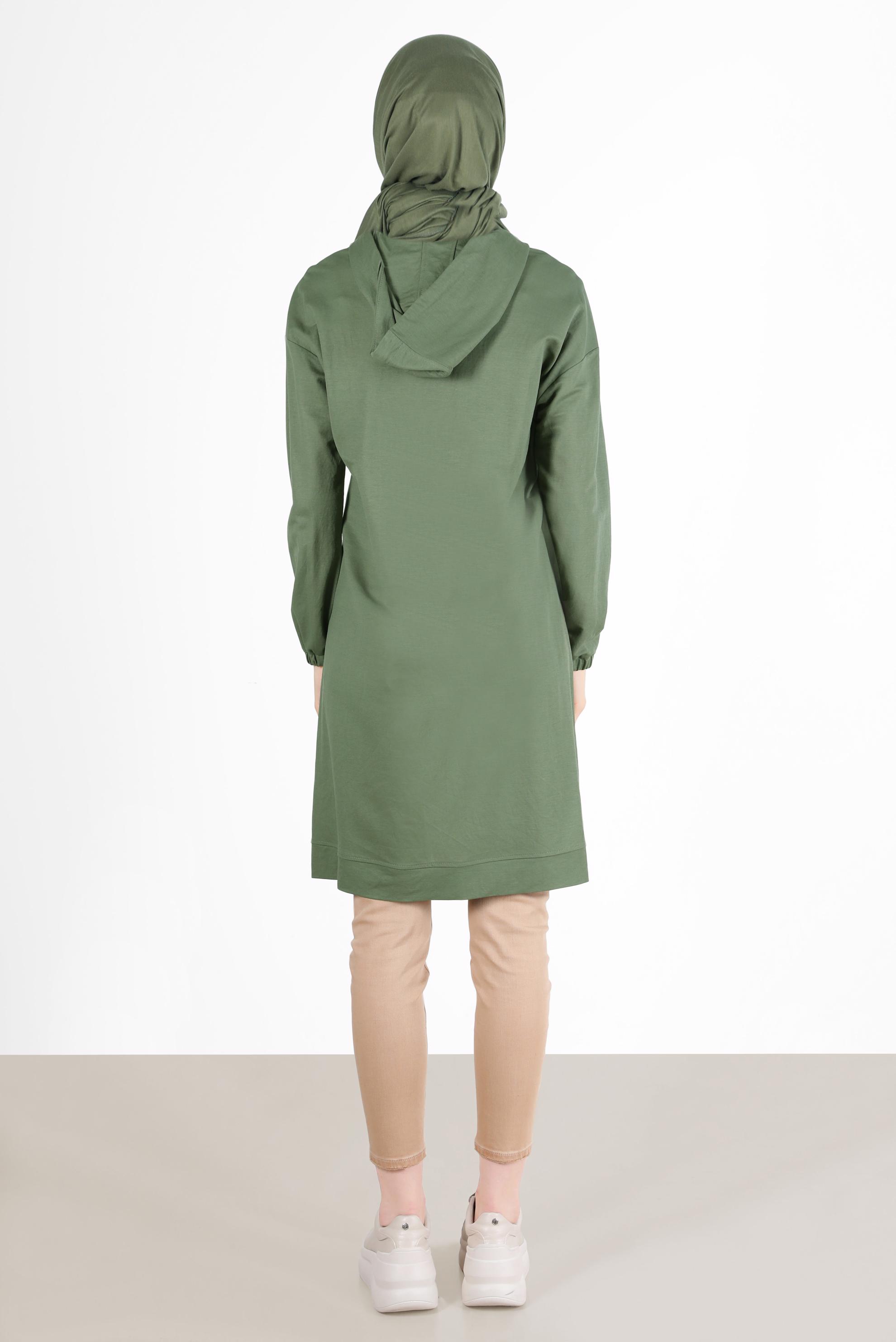 Tesettür giyim HAKİ CEPLİ KAPÜŞONLU TUNİK 42557 