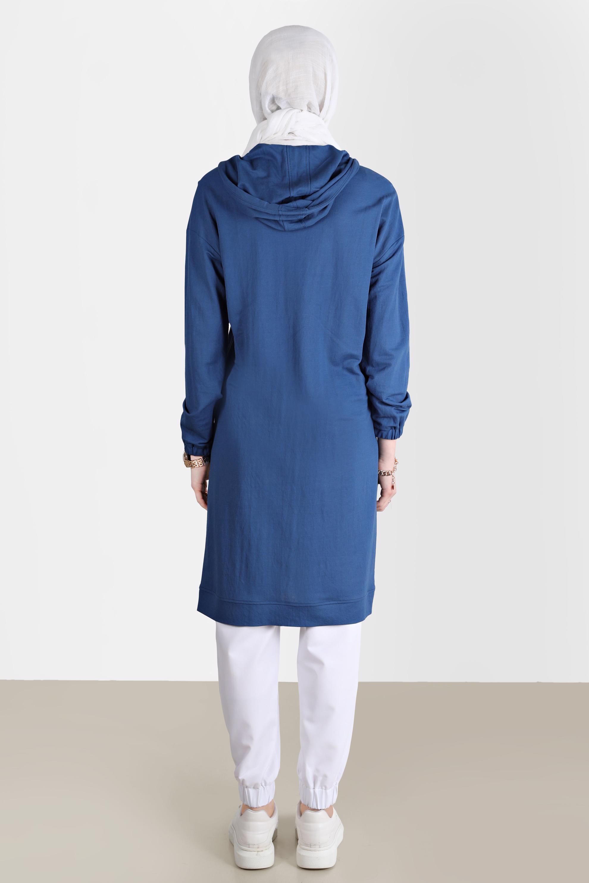 Tesettür giyim LACİVERT CEPLİ KAPÜŞONLU TUNİK 42557 