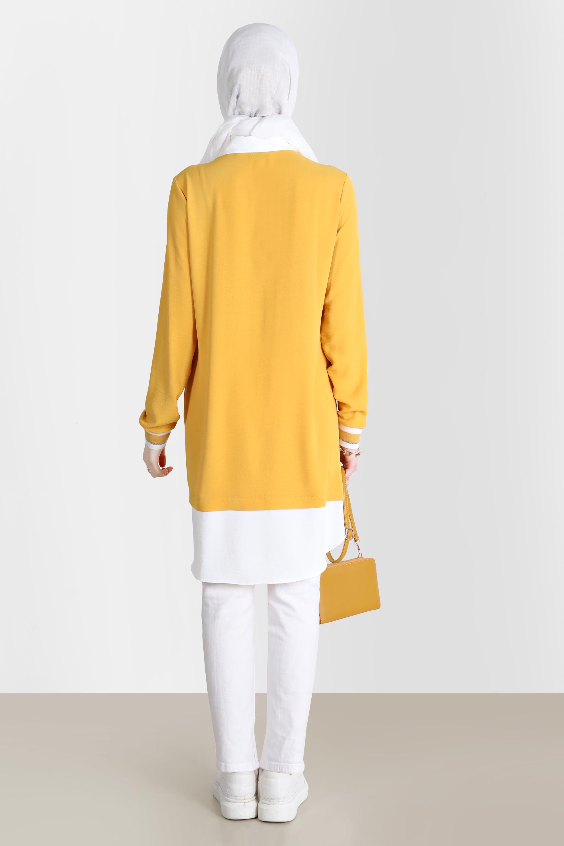 Tesettür giyim SARI V YAKA GÖRÜNÜMLÜ TUNİK 42559 