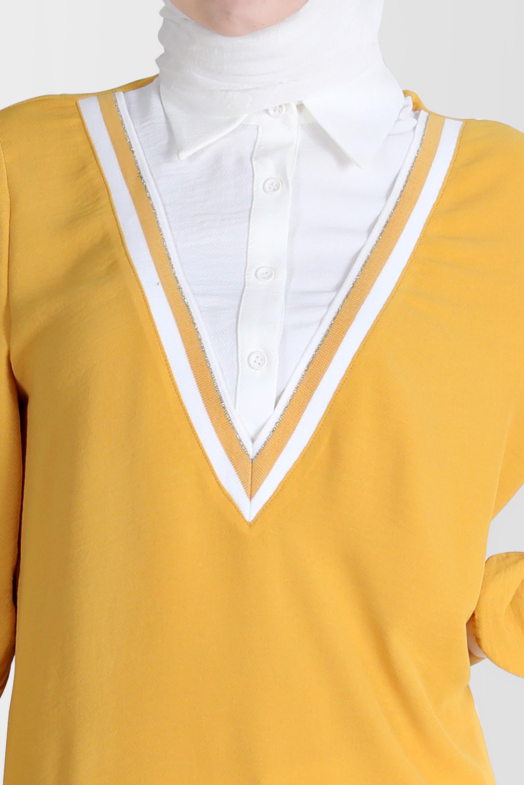 Tesettür giyim SARI V YAKA GÖRÜNÜMLÜ TUNİK 42559 