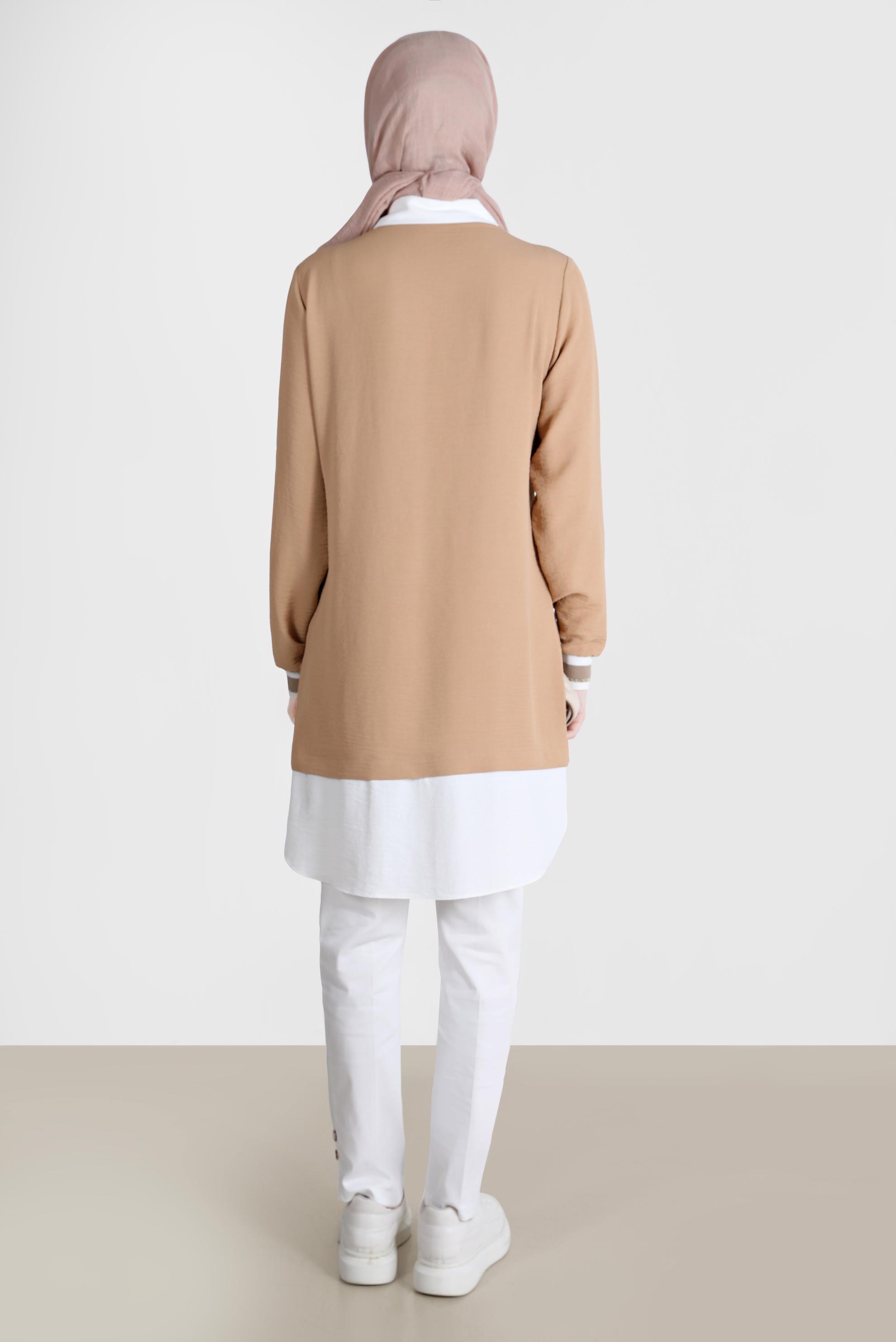 Tesettür giyim KAHVE V YAKA GÖRÜNÜMLÜ TUNİK 42559 