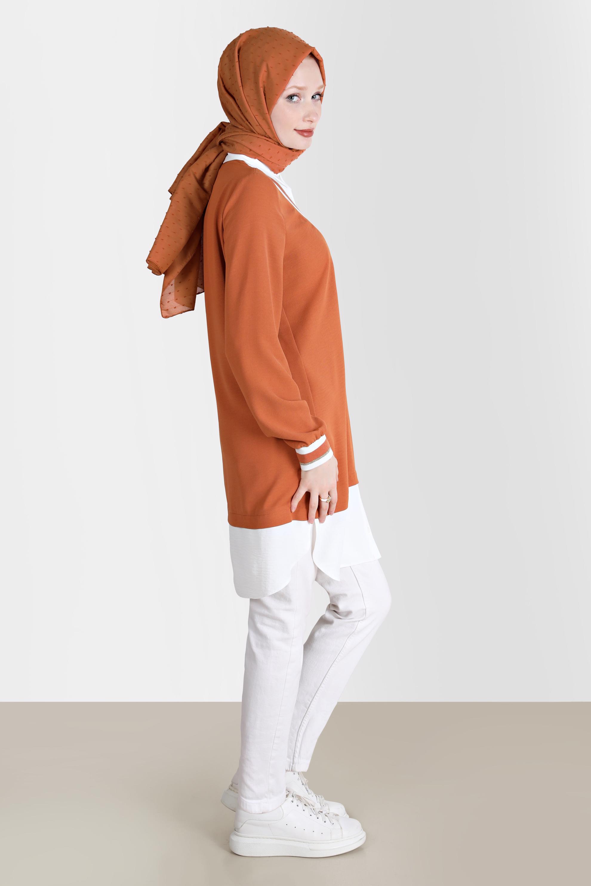 Tesettür giyim TABA V YAKA GÖRÜNÜMLÜ TUNİK 42559 