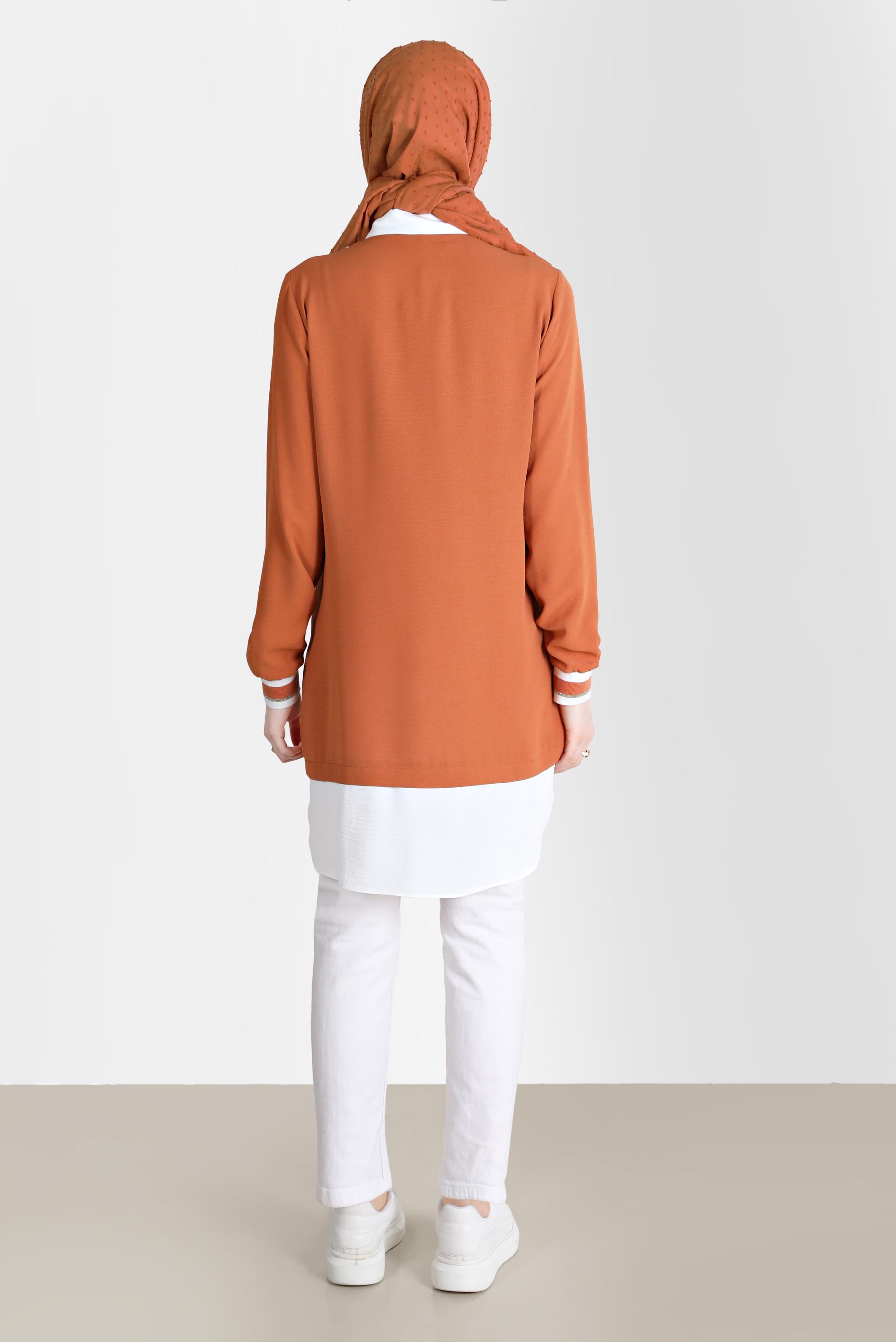 Tesettür giyim TABA V YAKA GÖRÜNÜMLÜ TUNİK 42559 