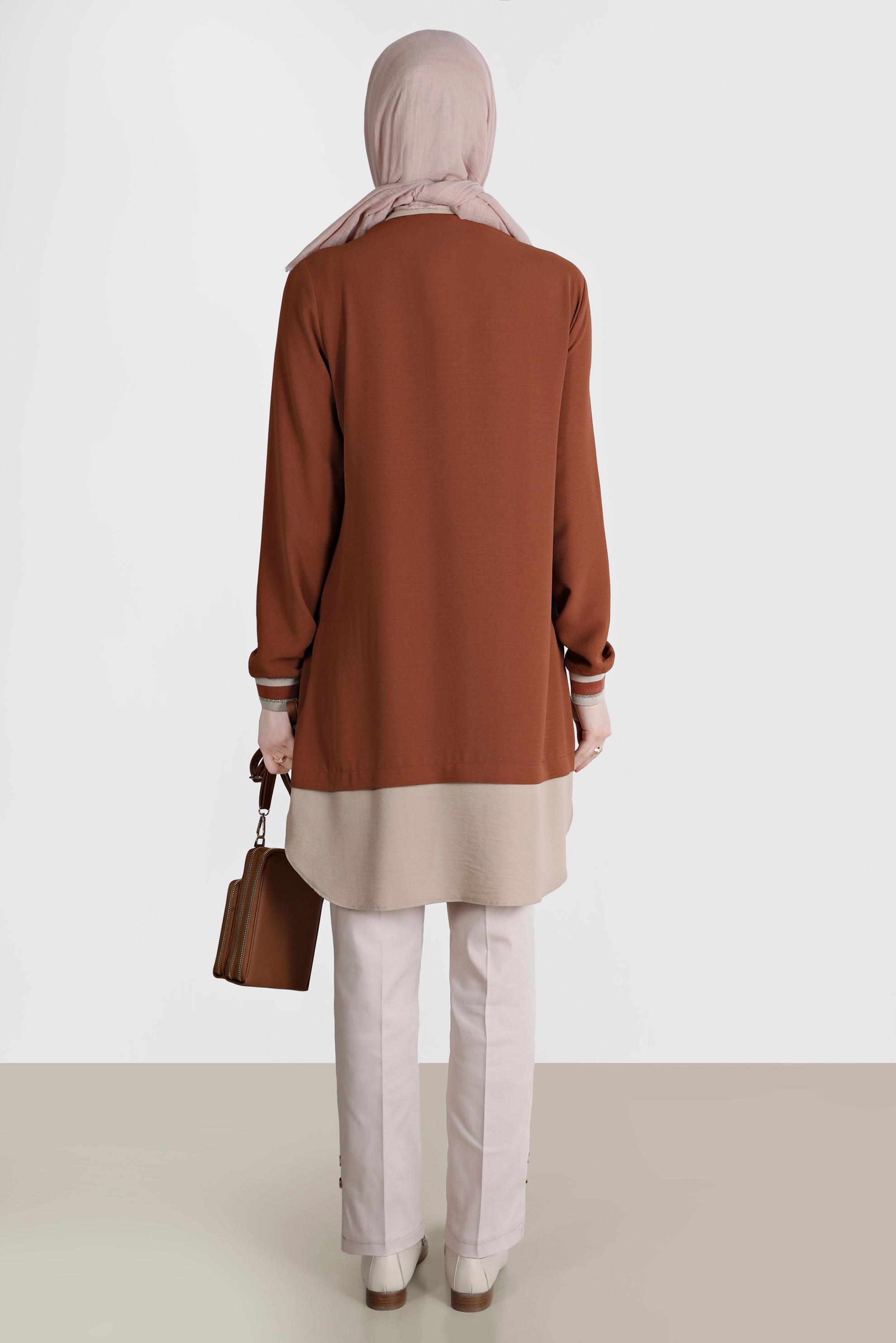 Tesettür giyim KAHVE V YAKA GÖRÜNÜMLÜ TUNİK 42559 