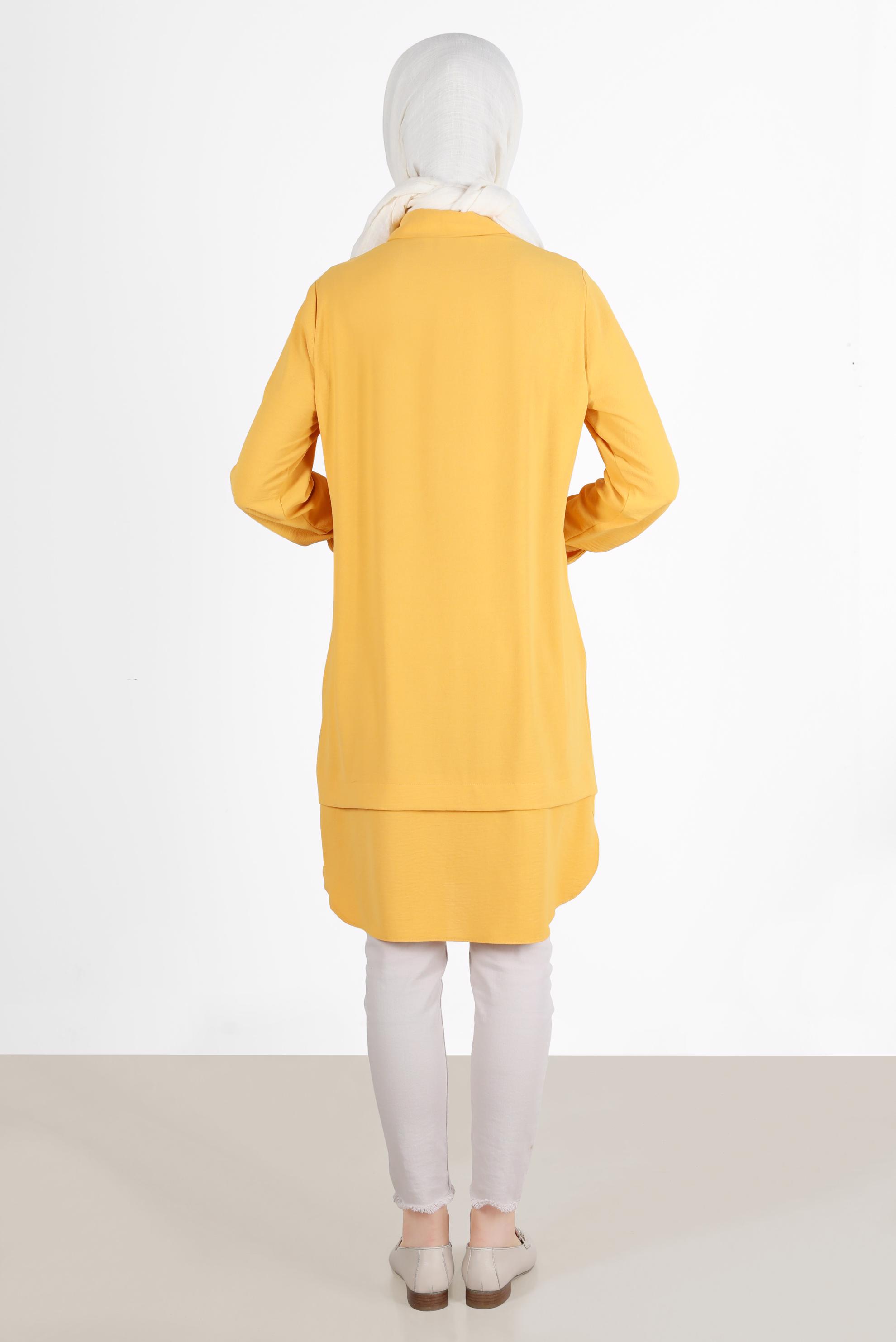 Tesettür giyim SARI V YAKA DETAYLI GÖMLEK TUNİK 42560 