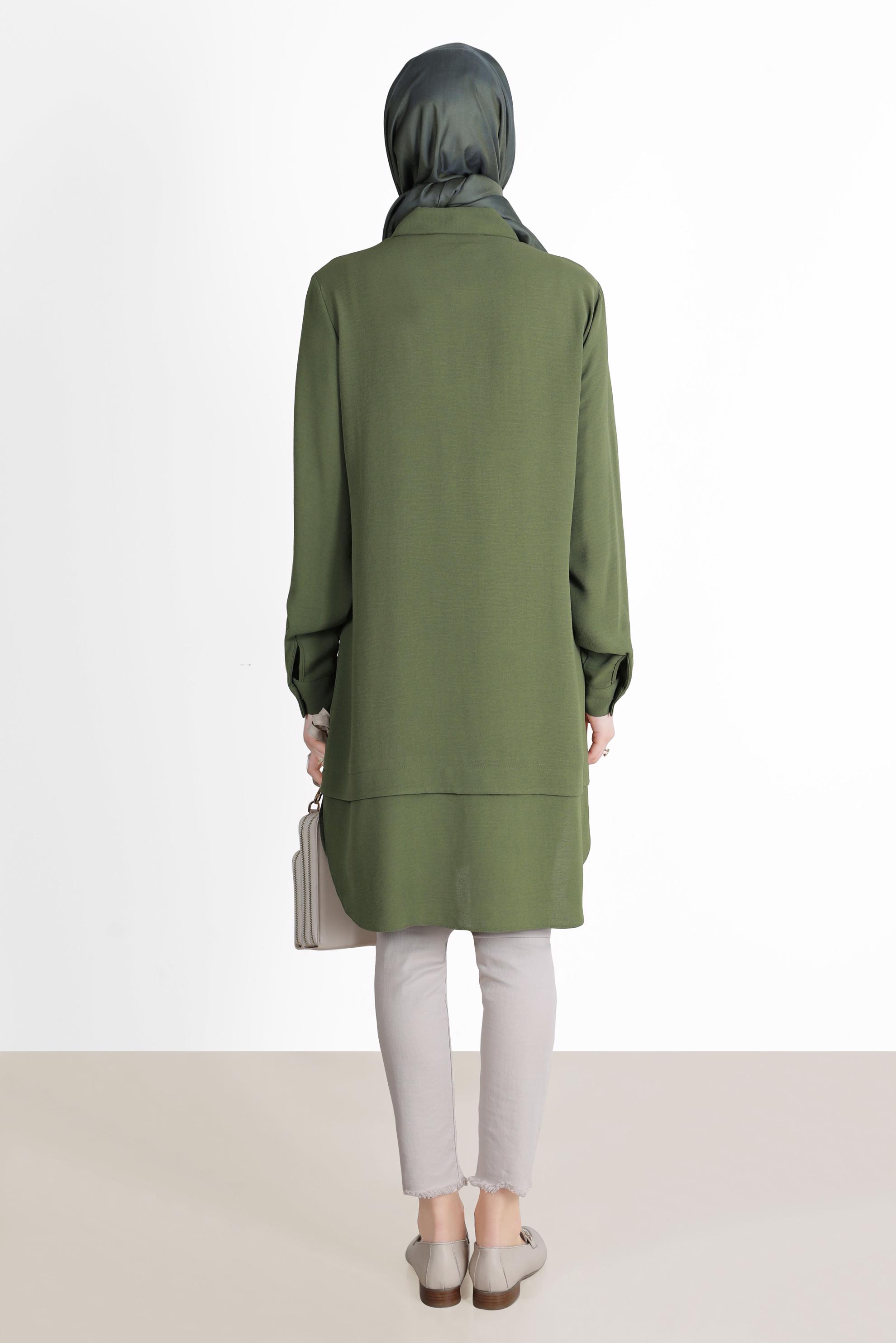 Tesettür giyim HAKİ V YAKA DETAYLI GÖMLEK TUNİK 42560 