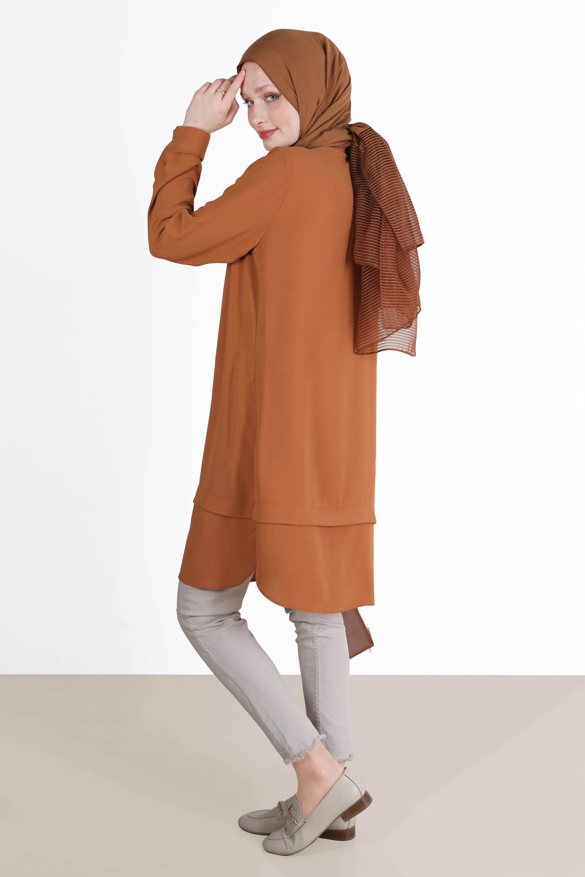 Tesettür giyim TABA V YAKA DETAYLI GÖMLEK TUNİK 42560 