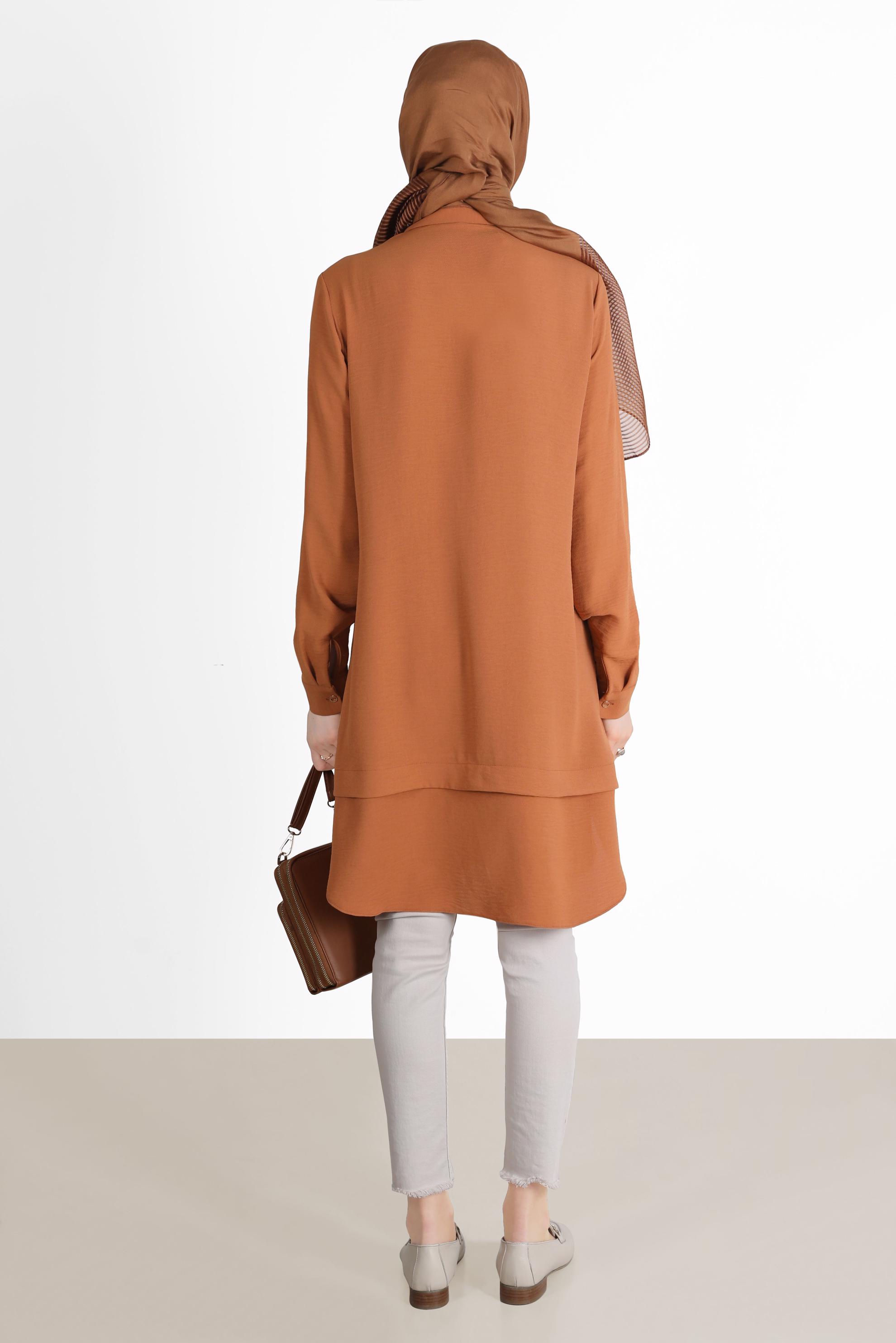 Tesettür giyim TABA V YAKA DETAYLI GÖMLEK TUNİK 42560 