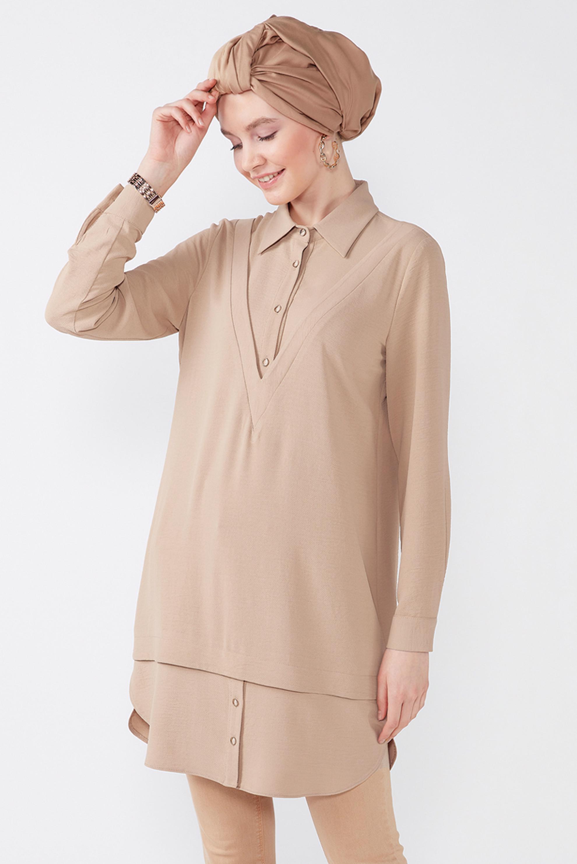 Tesettür giyim KUM V YAKA DETAYLI GÖMLEK TUNİK 42560 