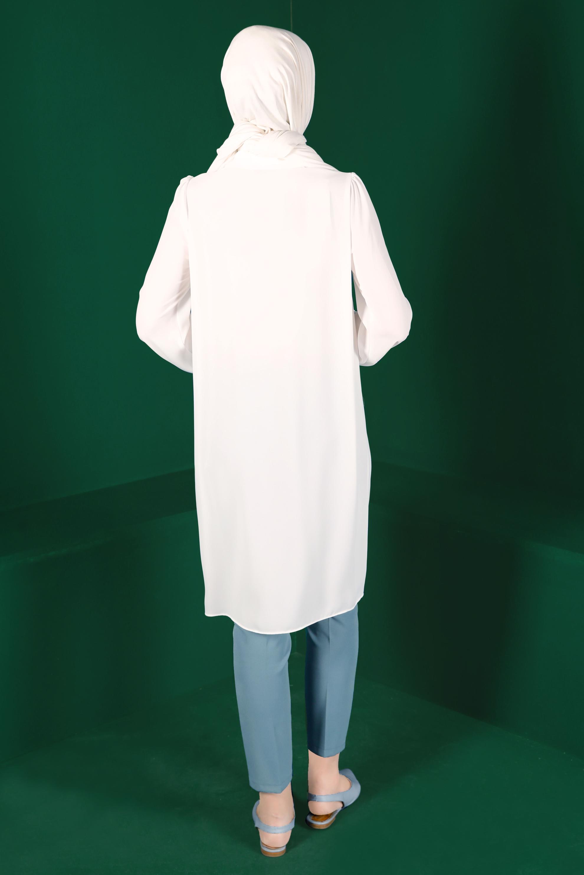 Tesettür giyim BEYAZ TAŞLI GİZLİ DÜĞMELİ TUNİK 42562 