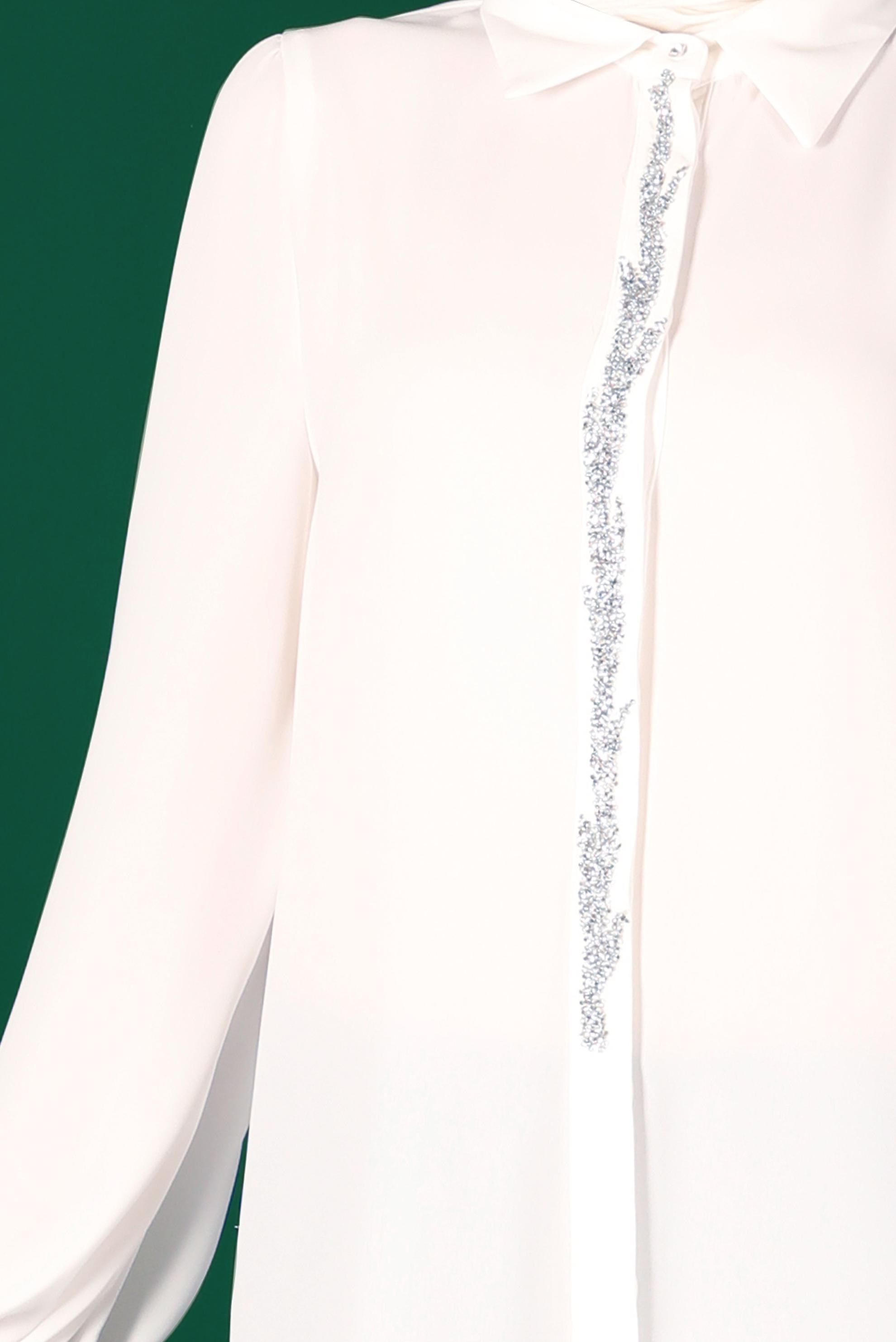 Tesettür giyim BEYAZ TAŞLI GİZLİ DÜĞMELİ TUNİK 42562 