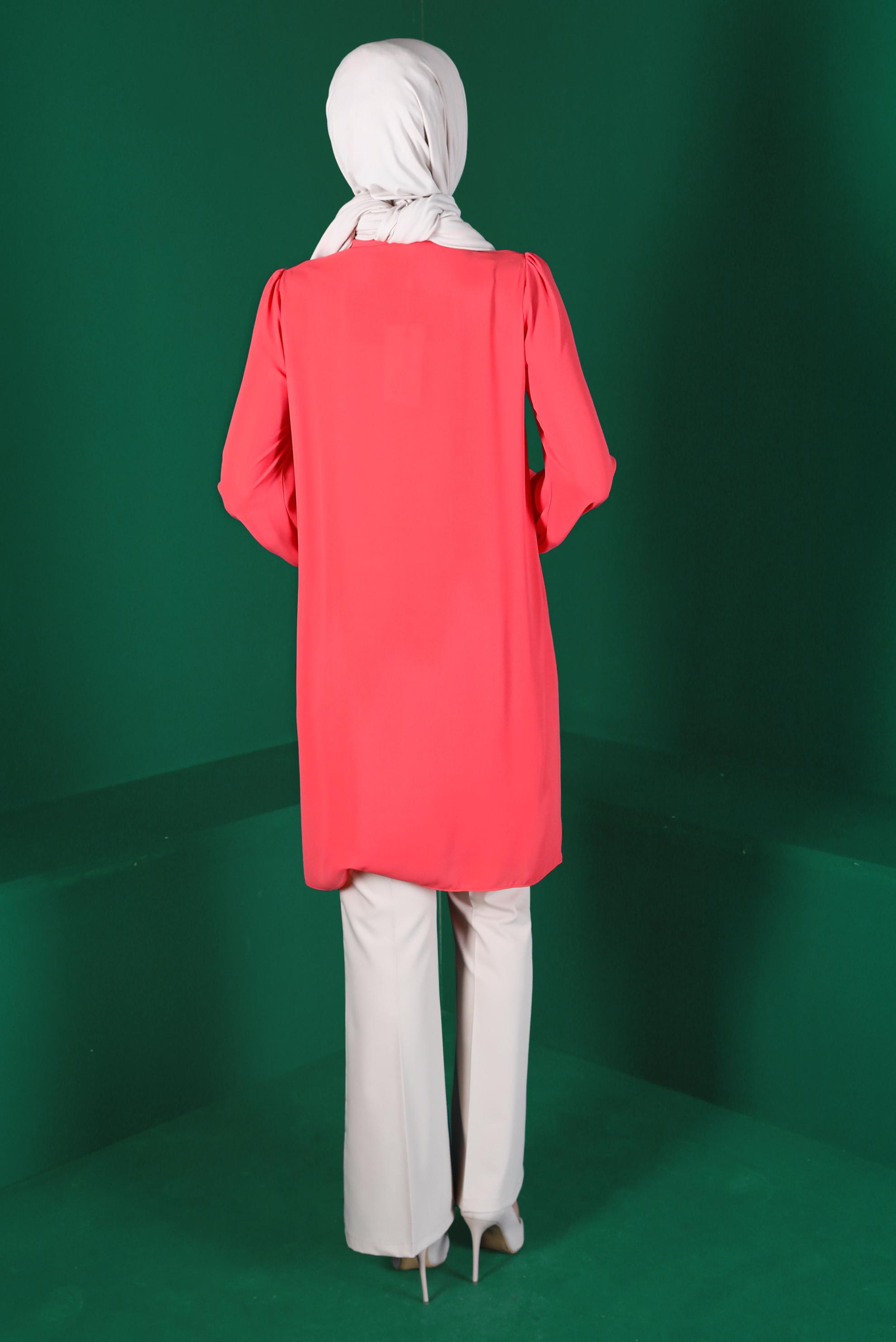 Tesettür giyim MERCAN TAŞLI GİZLİ DÜĞMELİ TUNİK 42562 