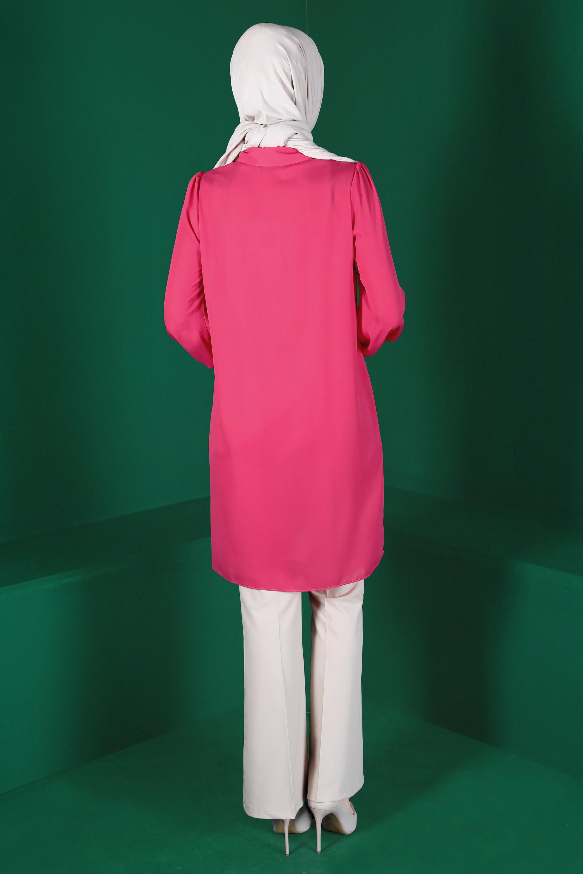 Tesettür giyim FUŞYA TAŞLI GİZLİ DÜĞMELİ TUNİK 42562 