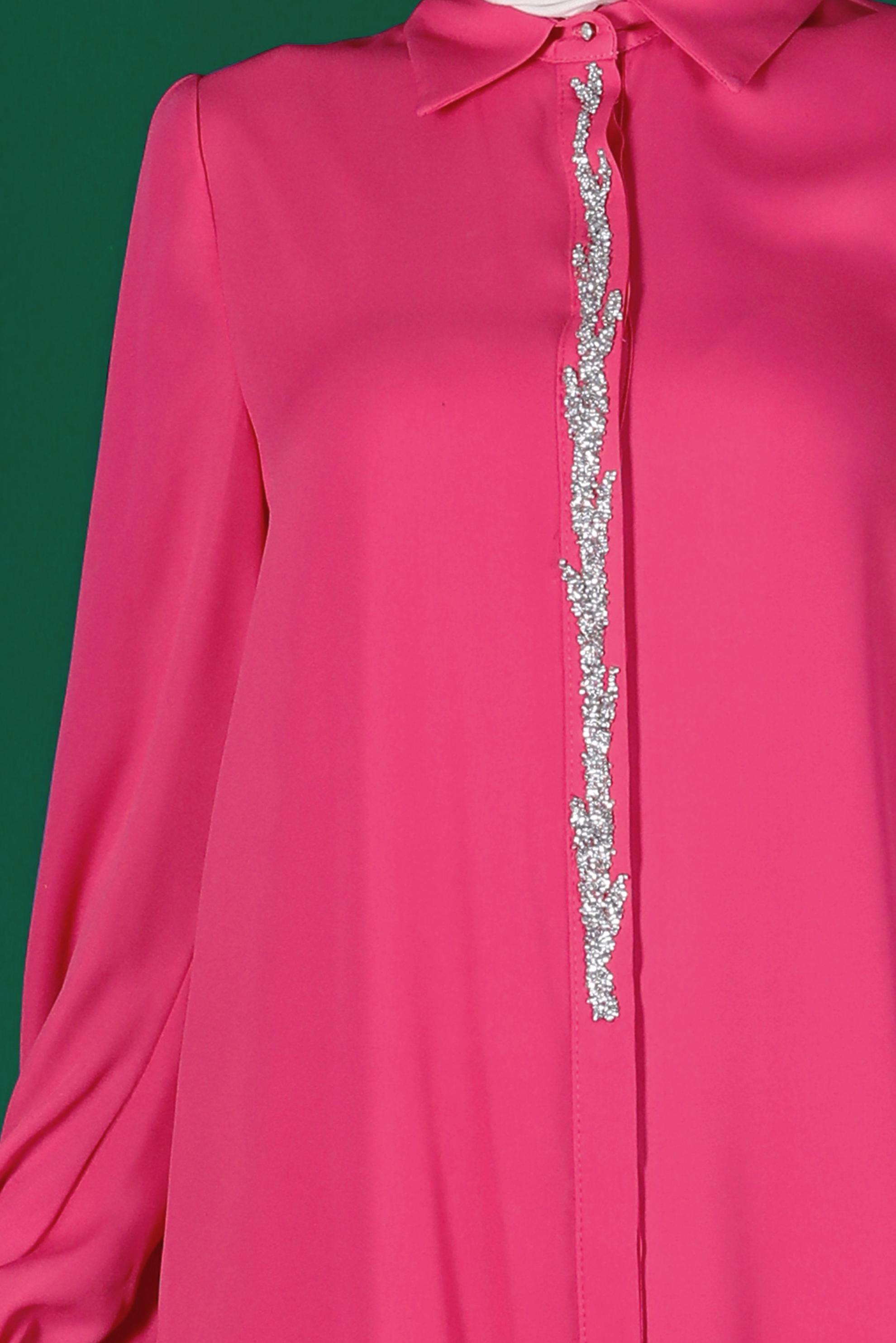 Tesettür giyim FUŞYA TAŞLI GİZLİ DÜĞMELİ TUNİK 42562 