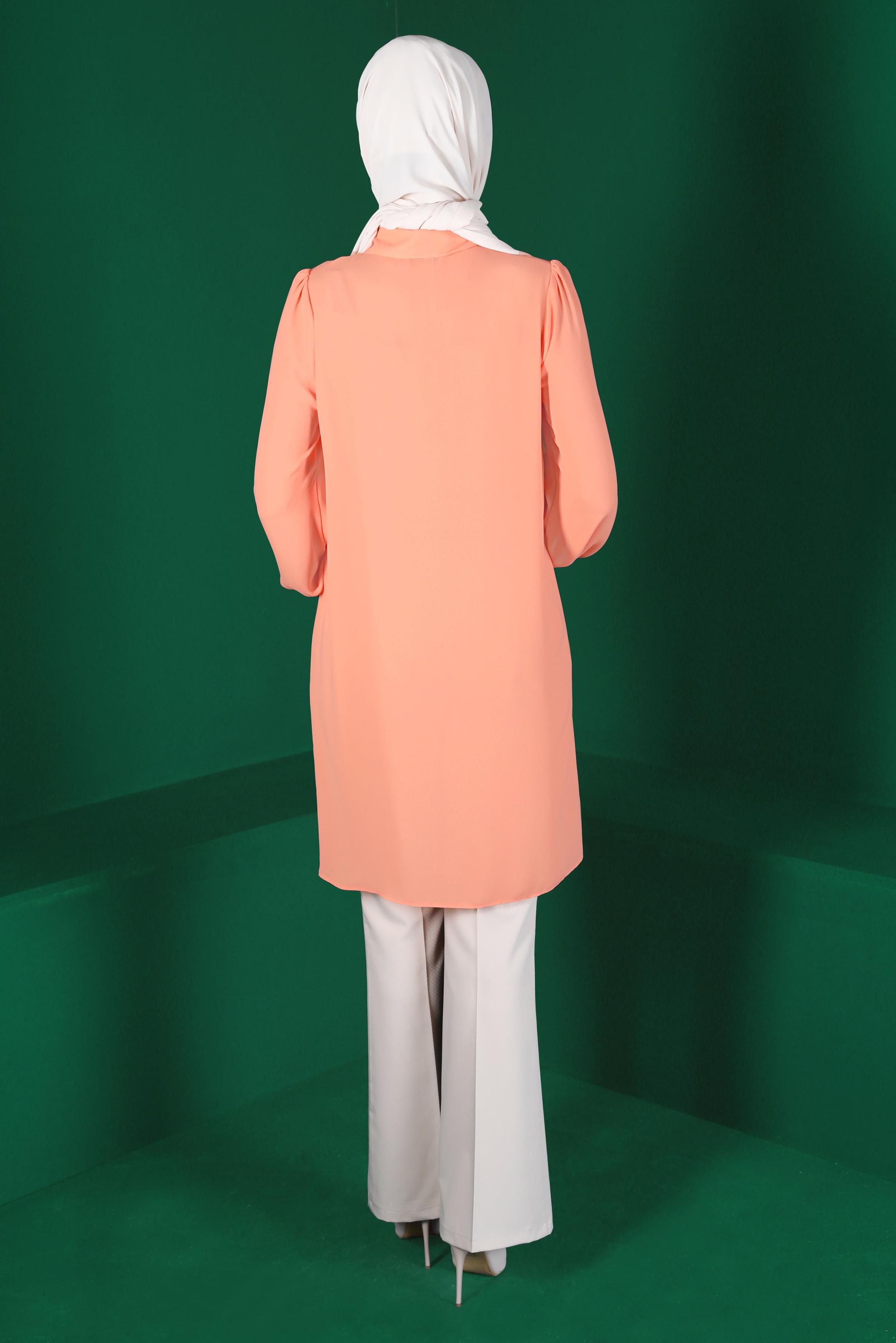 Tesettür giyim PUDRA TAŞLI GİZLİ DÜĞMELİ TUNİK 42562 