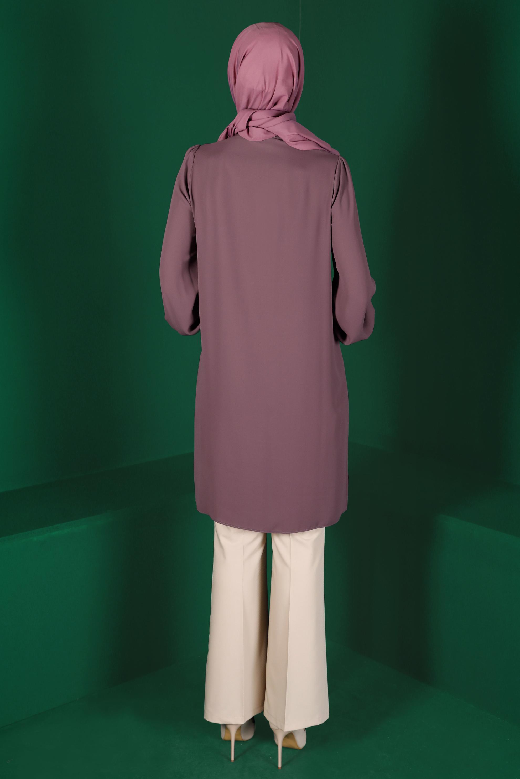 Tesettür giyim MOR TAŞLI GİZLİ DÜĞMELİ TUNİK 42562 