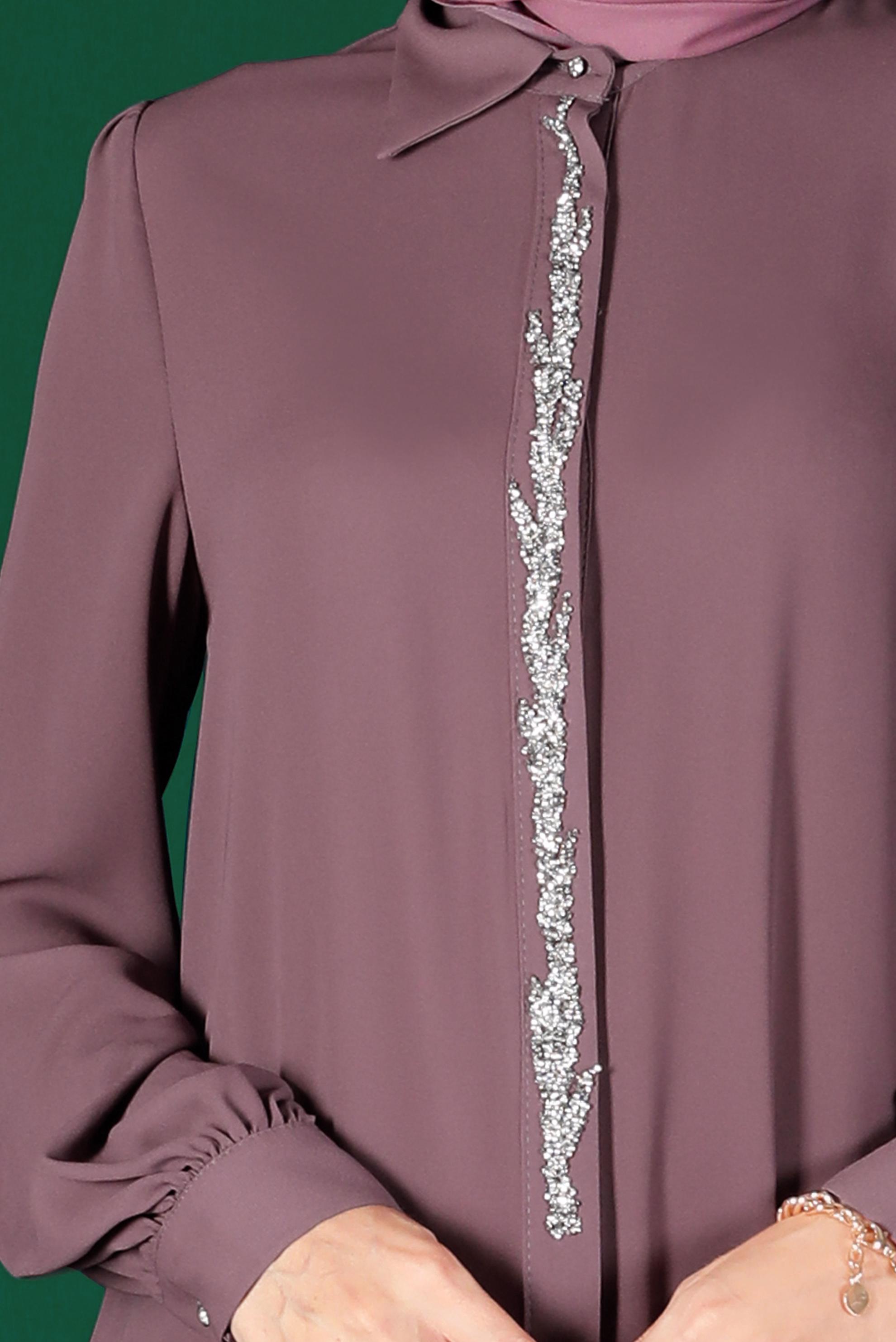 Tesettür giyim MOR TAŞLI GİZLİ DÜĞMELİ TUNİK 42562 