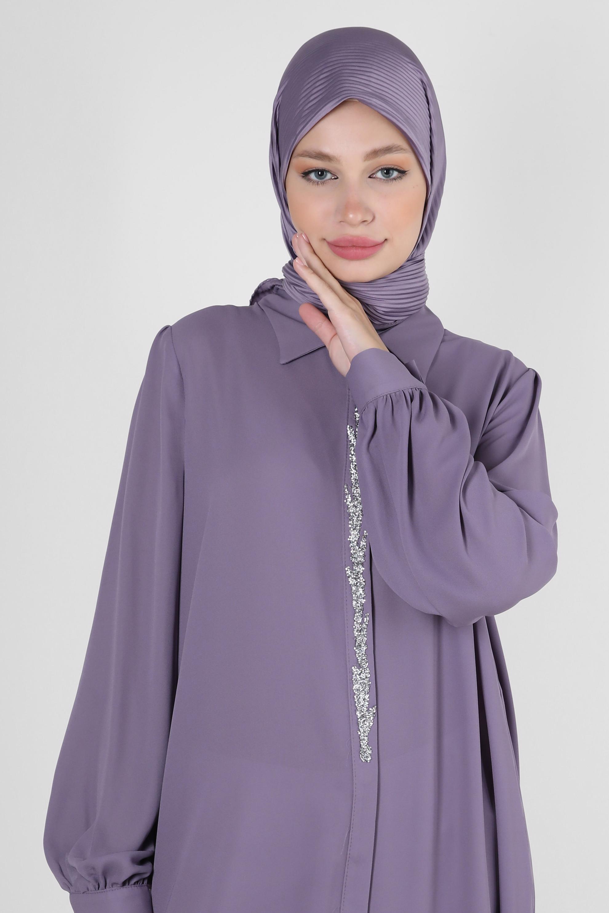 Tesettür giyim MÜRDÜM TAŞLI GİZLİ DÜĞMELİ TUNİK 42562 