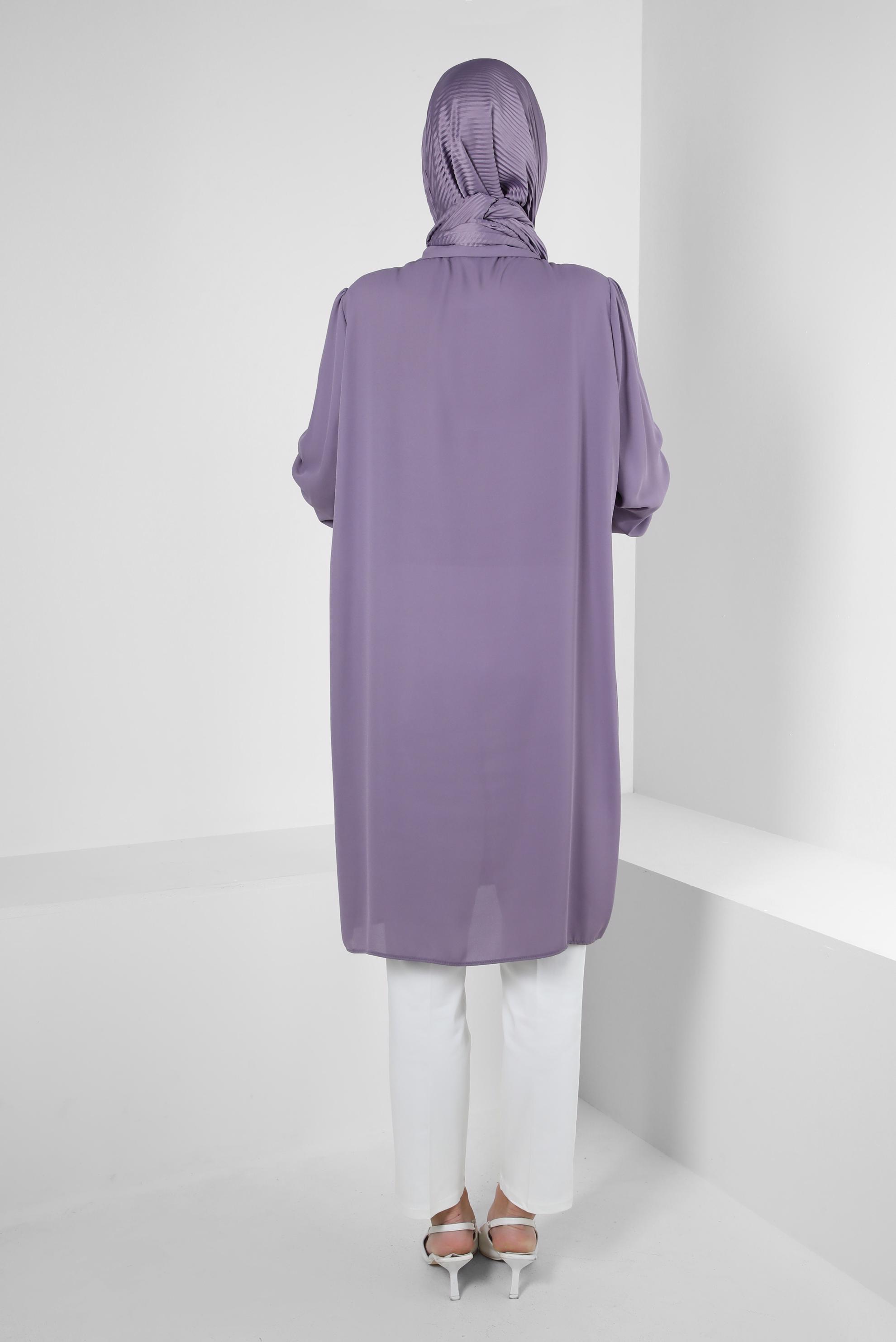 Tesettür giyim MÜRDÜM TAŞLI GİZLİ DÜĞMELİ TUNİK 42562 