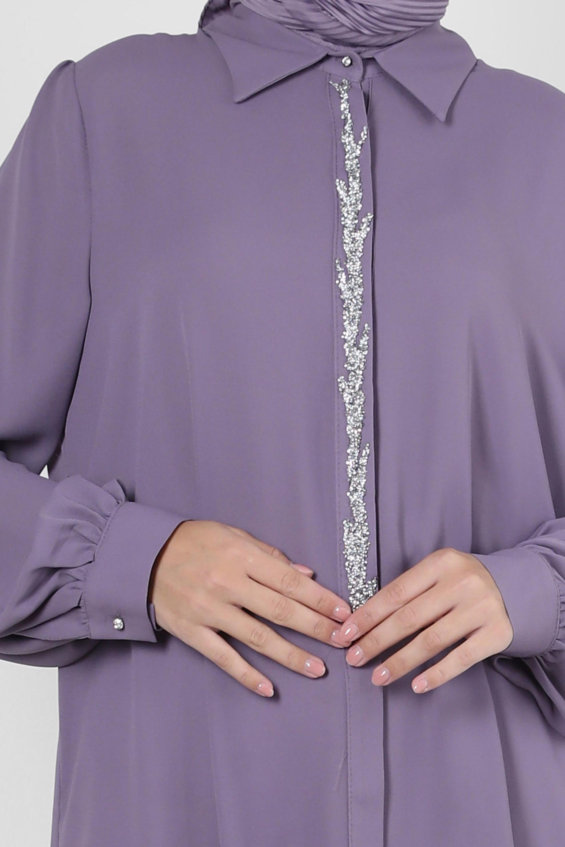 Tesettür giyim MÜRDÜM TAŞLI GİZLİ DÜĞMELİ TUNİK 42562 