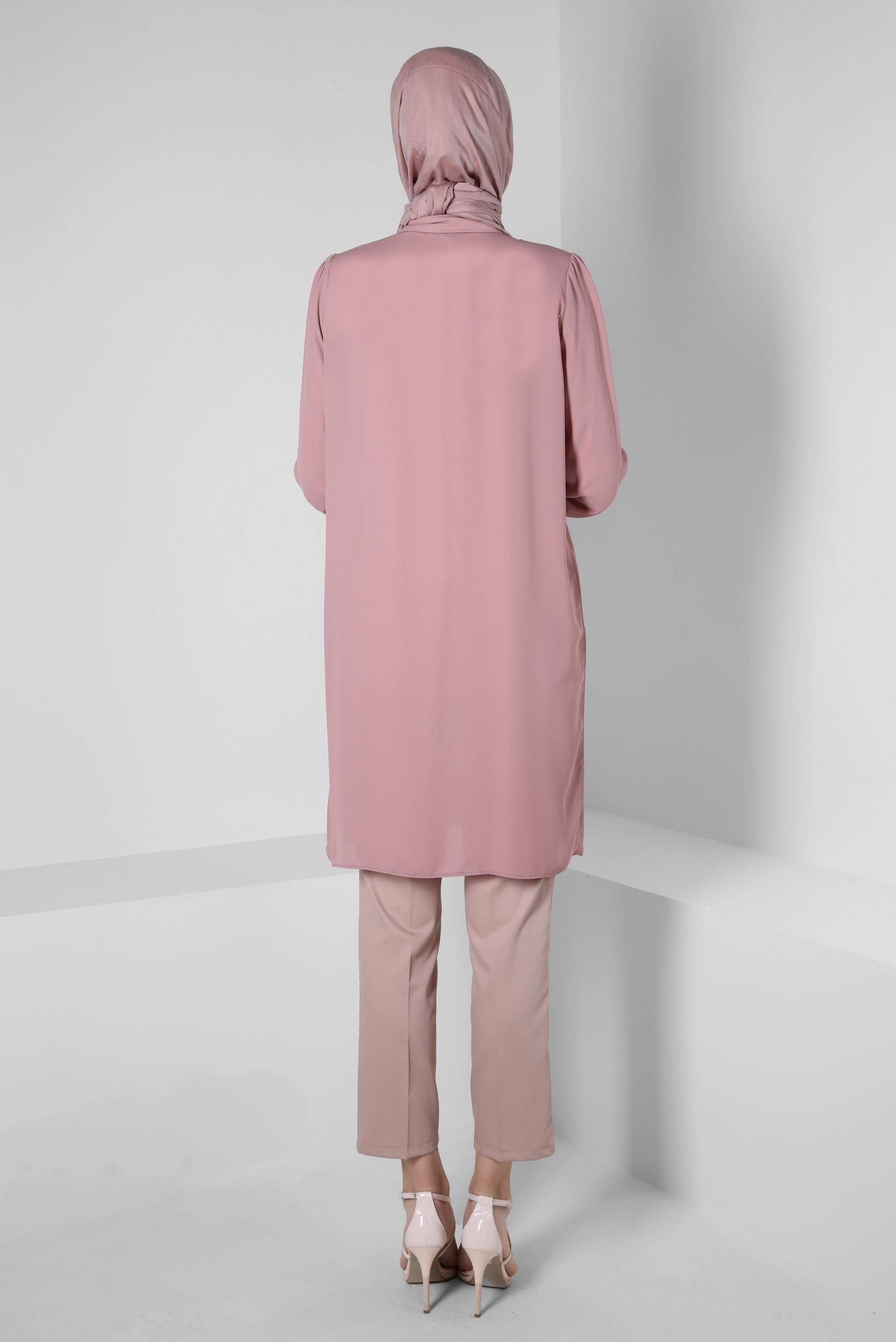 Tesettür giyim PEMBE TAŞLI GİZLİ DÜĞMELİ TUNİK 42562 