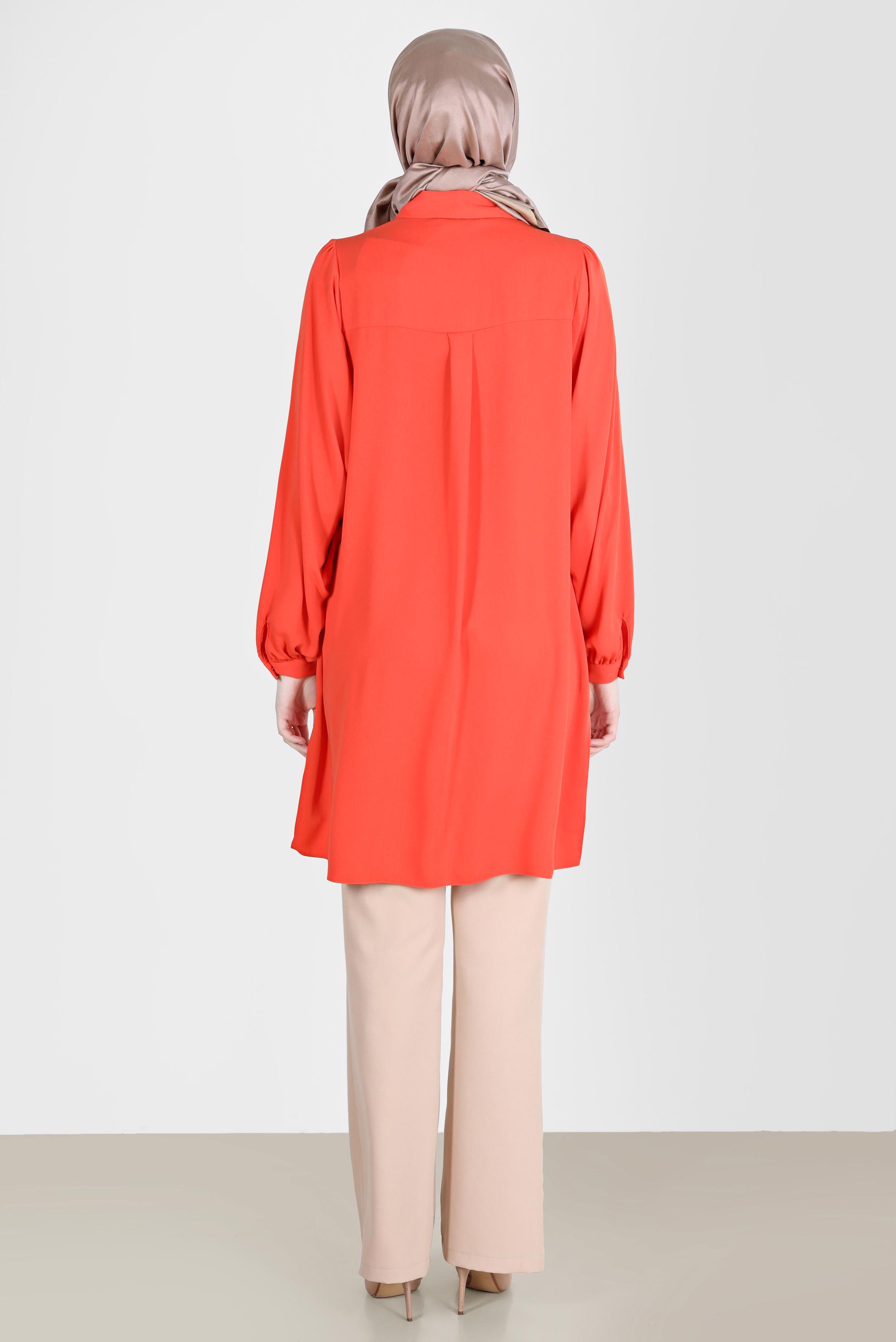 Tesettür giyim TURUNCU BOYDAN DÜĞMELİ ERKEK YAKA TUNİK 42563 