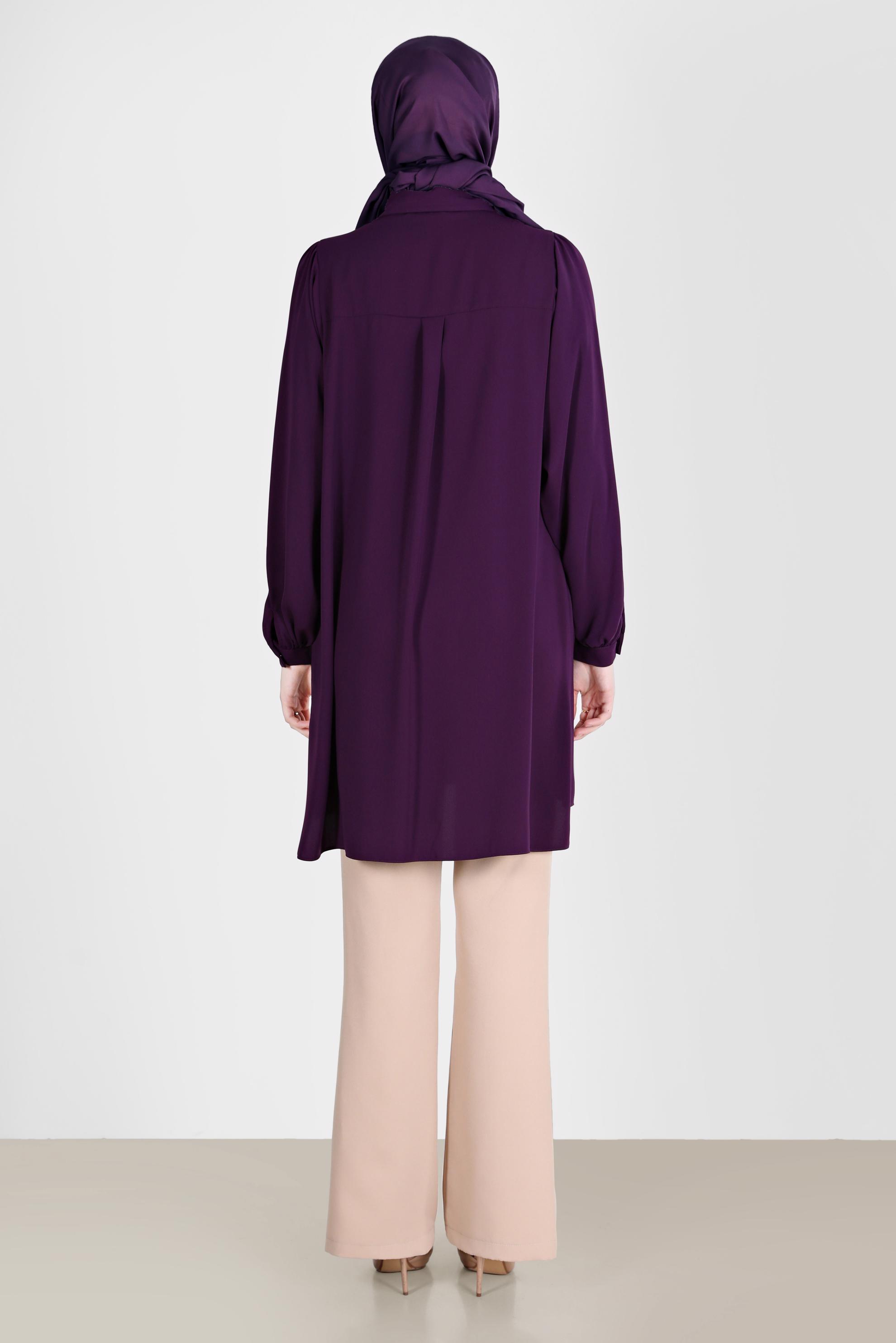 Tesettür giyim MOR BOYDAN DÜĞMELİ ERKEK YAKA TUNİK 42563 