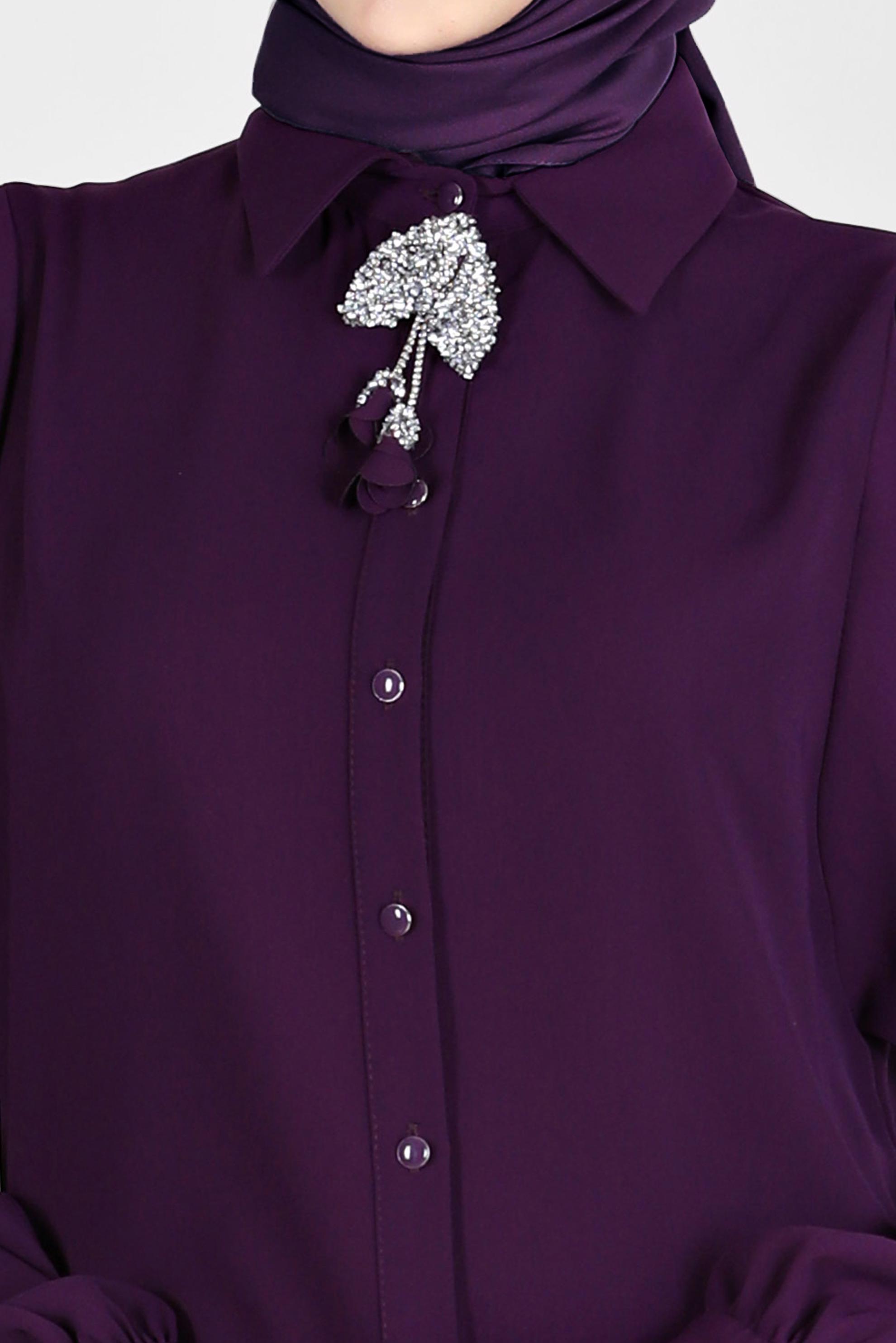 Tesettür giyim MOR BOYDAN DÜĞMELİ ERKEK YAKA TUNİK 42563 