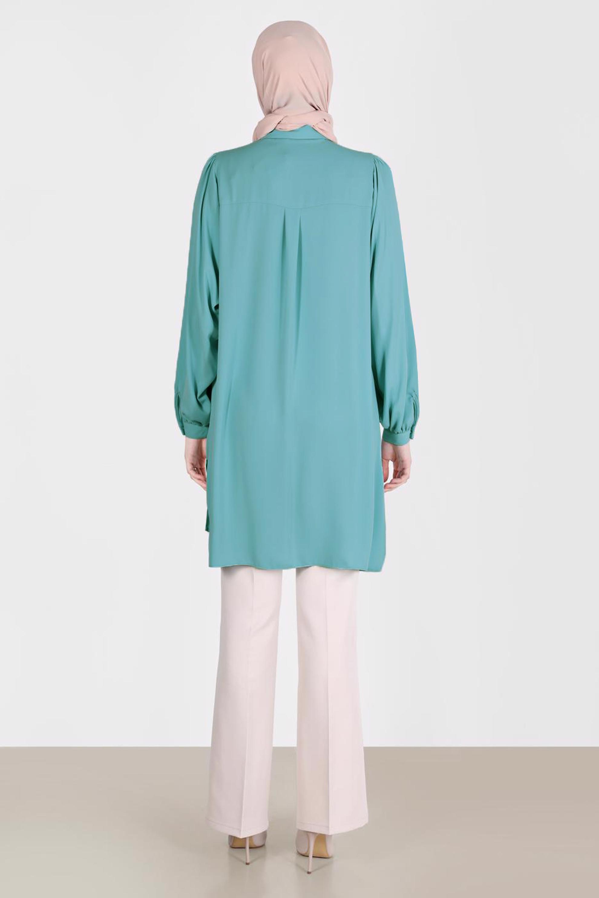 Tesettür giyim YEŞİL BOYDAN DÜĞMELİ ERKEK YAKA TUNİK 42563 