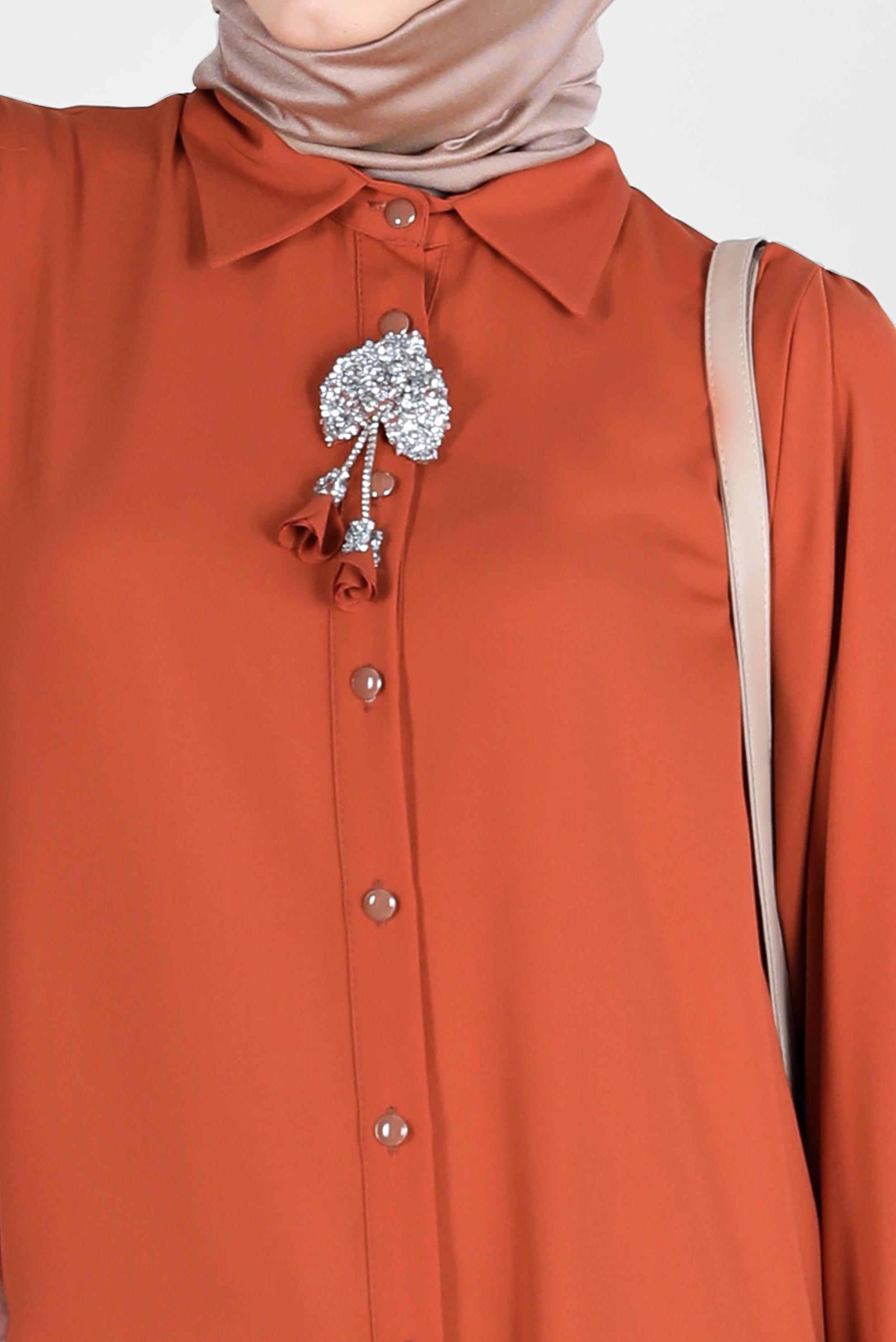 Tesettür giyim TABA BOYDAN DÜĞMELİ ERKEK YAKA TUNİK 42563 