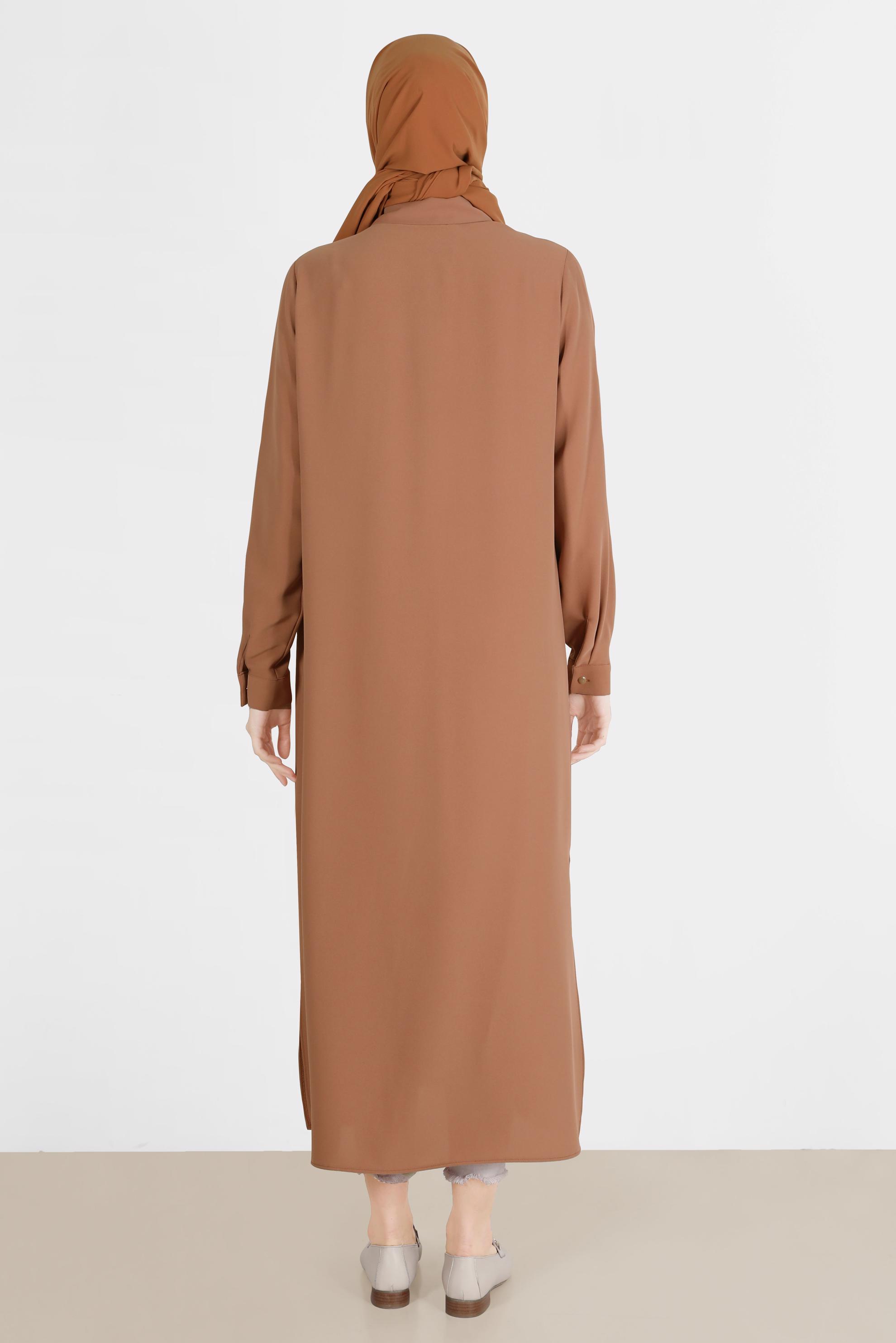 Tesettür giyim TURUNCU PARLAK ŞERİT DETAYLI DÜĞMELİ TUNİK 42576 