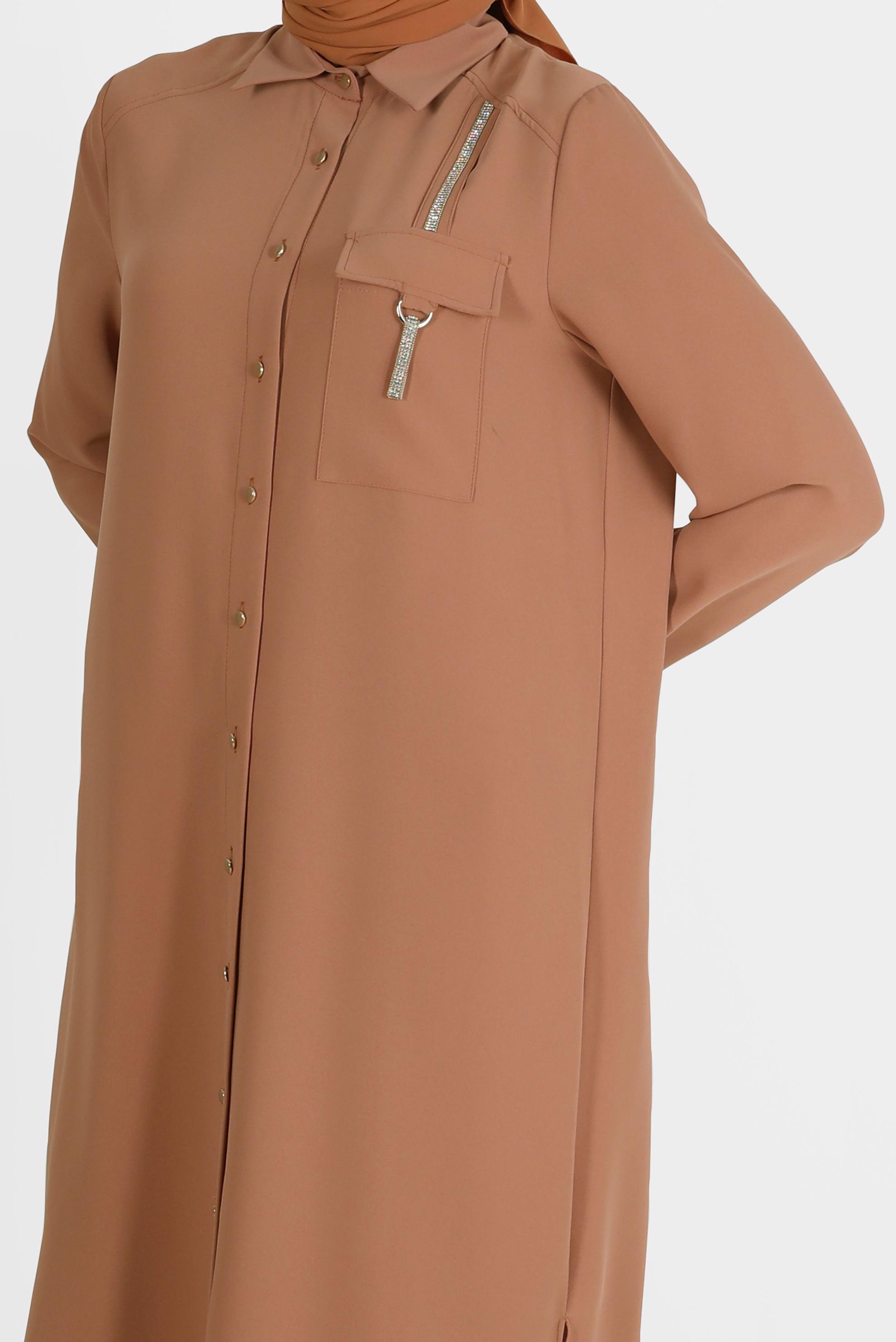 Tesettür giyim TURUNCU PARLAK ŞERİT DETAYLI DÜĞMELİ TUNİK 42576 