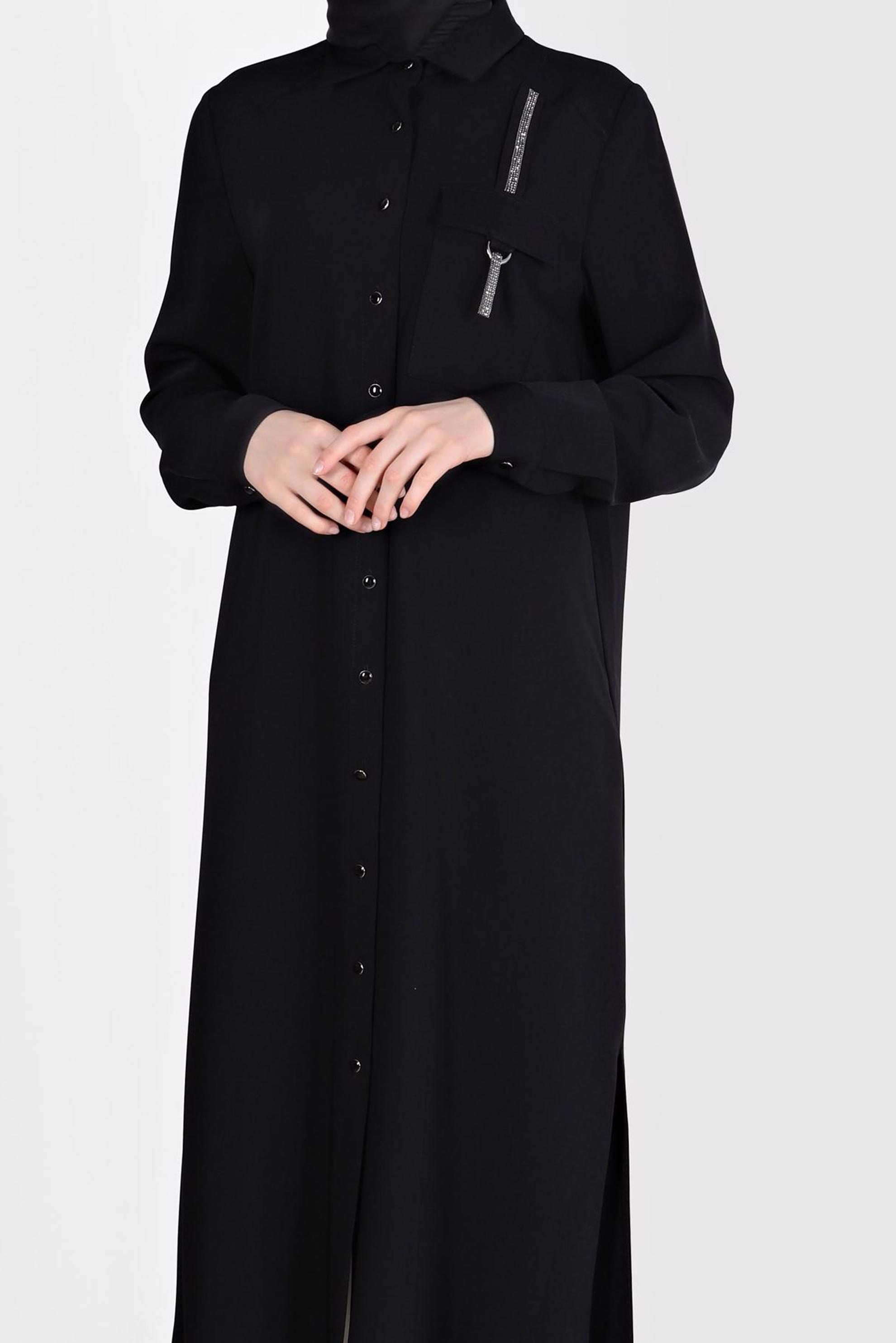 Tesettür giyim SİYAH TAŞ DETAYLI CEPLİ TUNİK 42576-1 