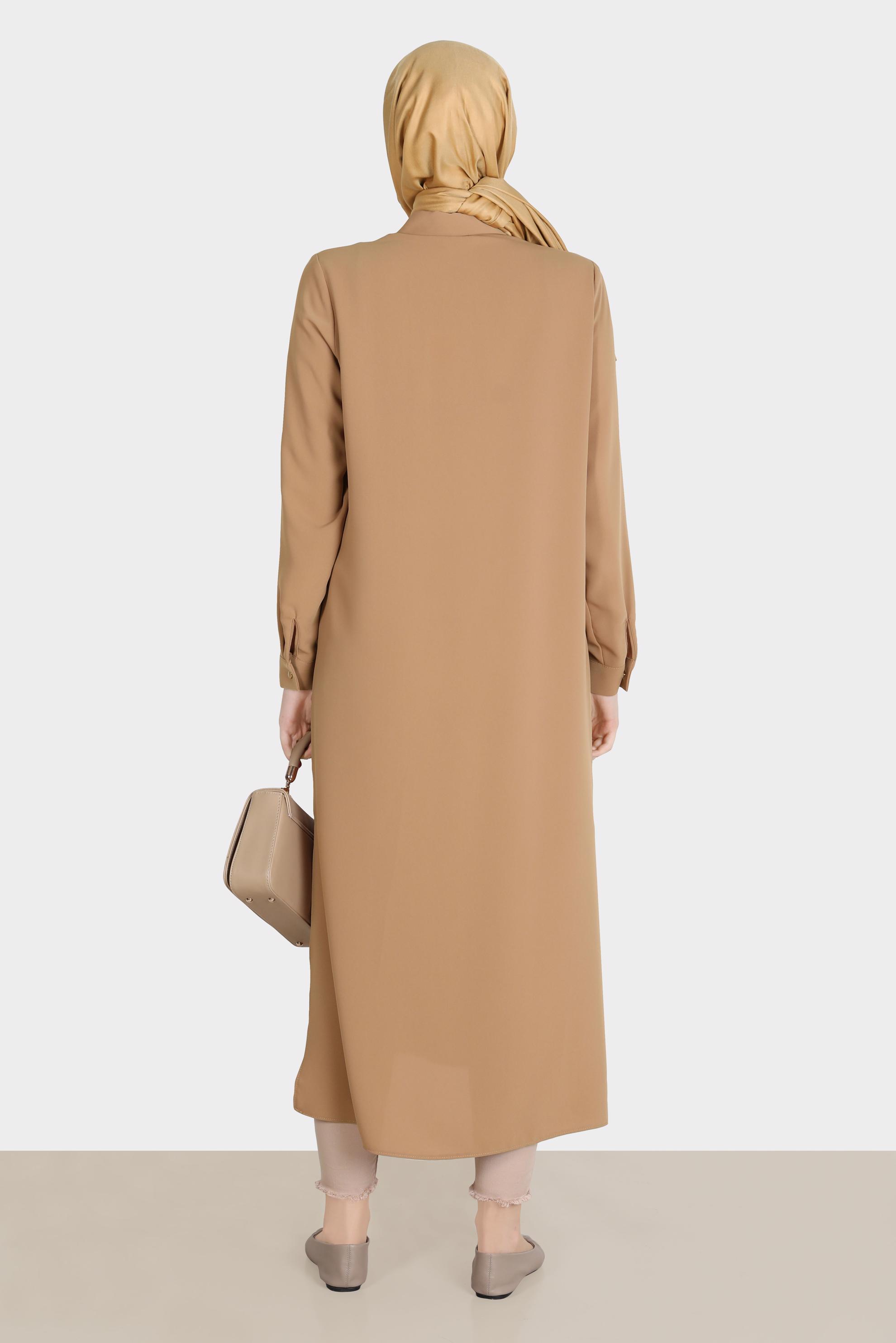 Tesettür giyim SARI TAŞ DETAYLI CEPLİ TUNİK 42576-1 