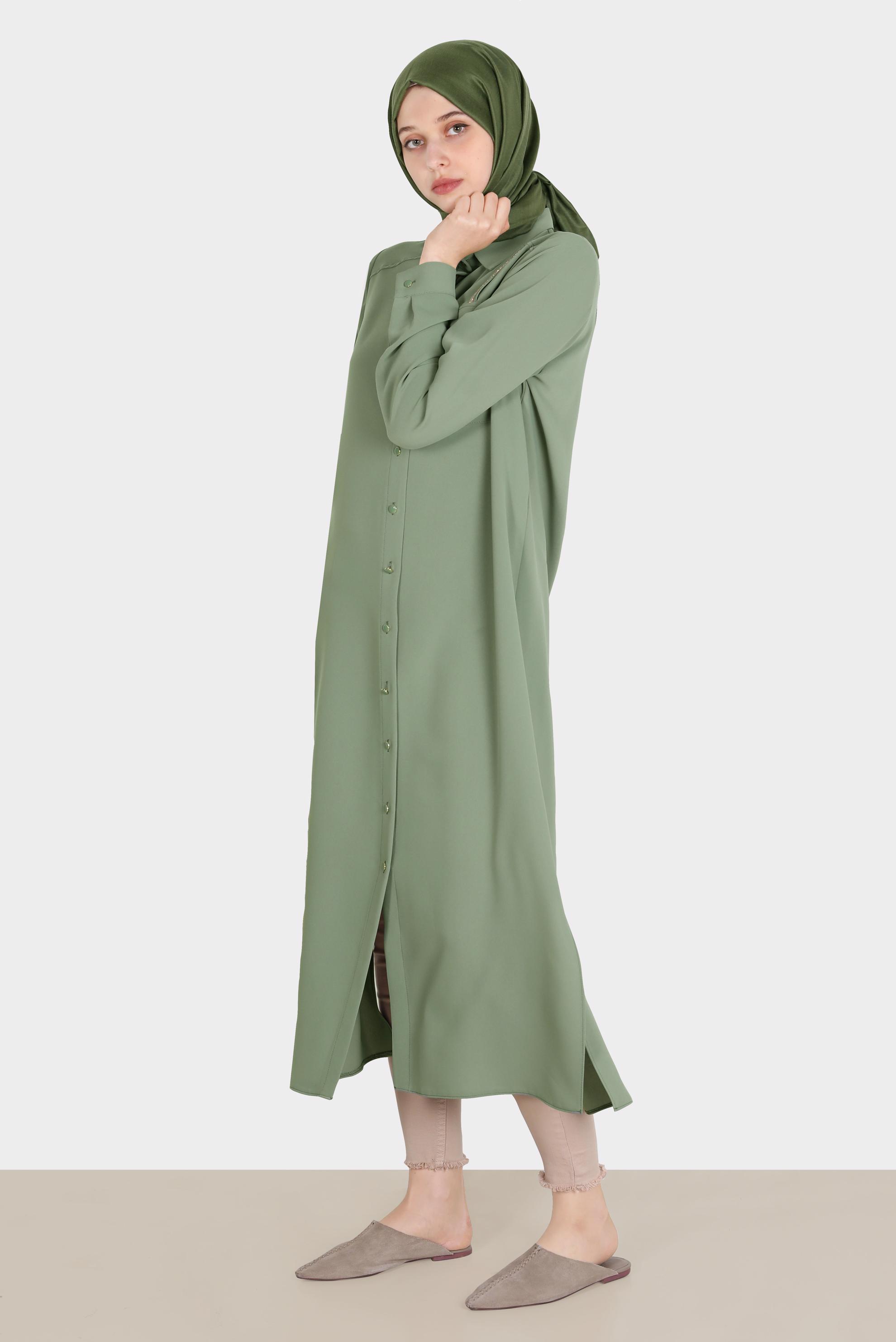 Tesettür giyim HAKİ TAŞ DETAYLI CEPLİ TUNİK 42576-1 