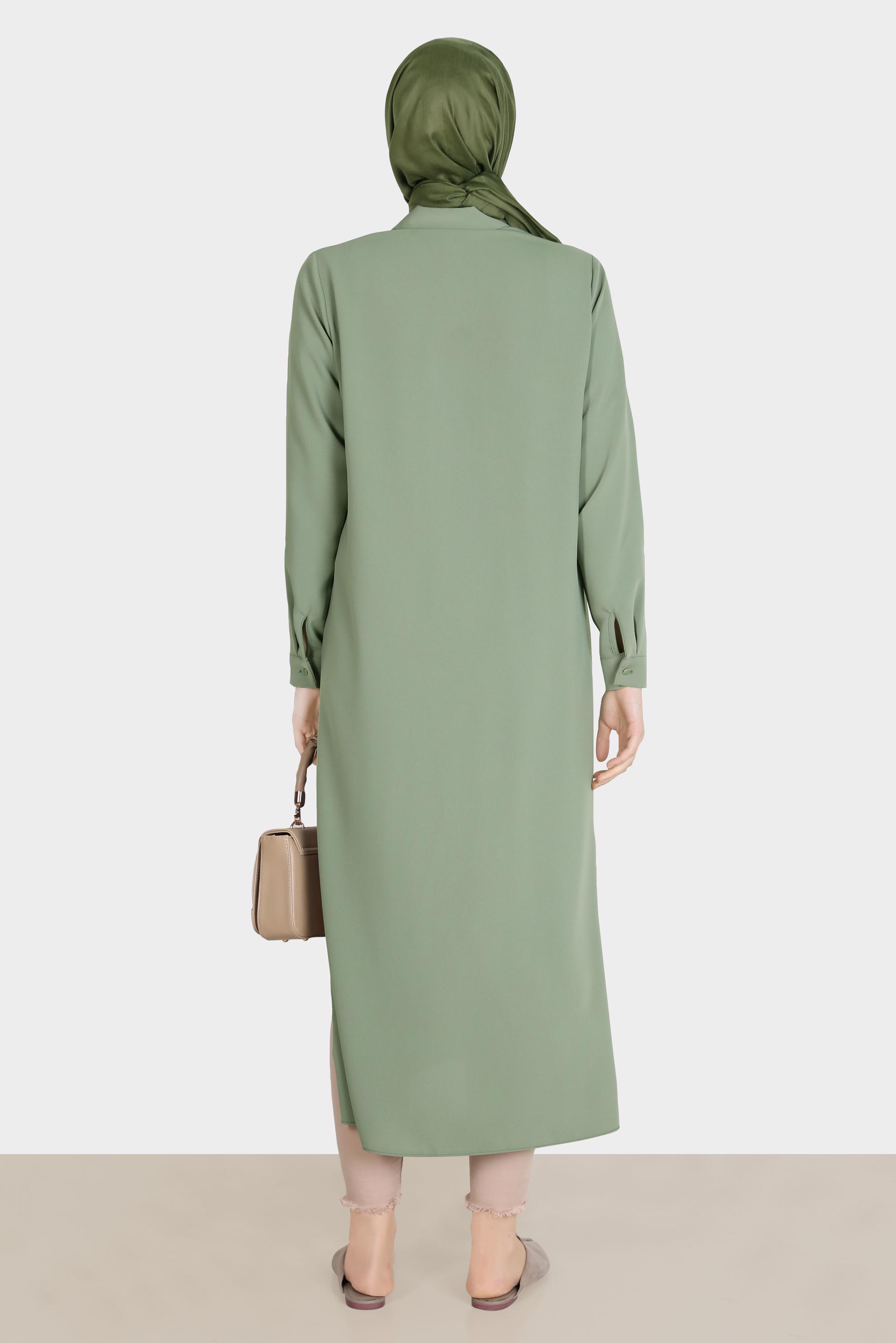 Tesettür giyim HAKİ TAŞ DETAYLI CEPLİ TUNİK 42576-1 